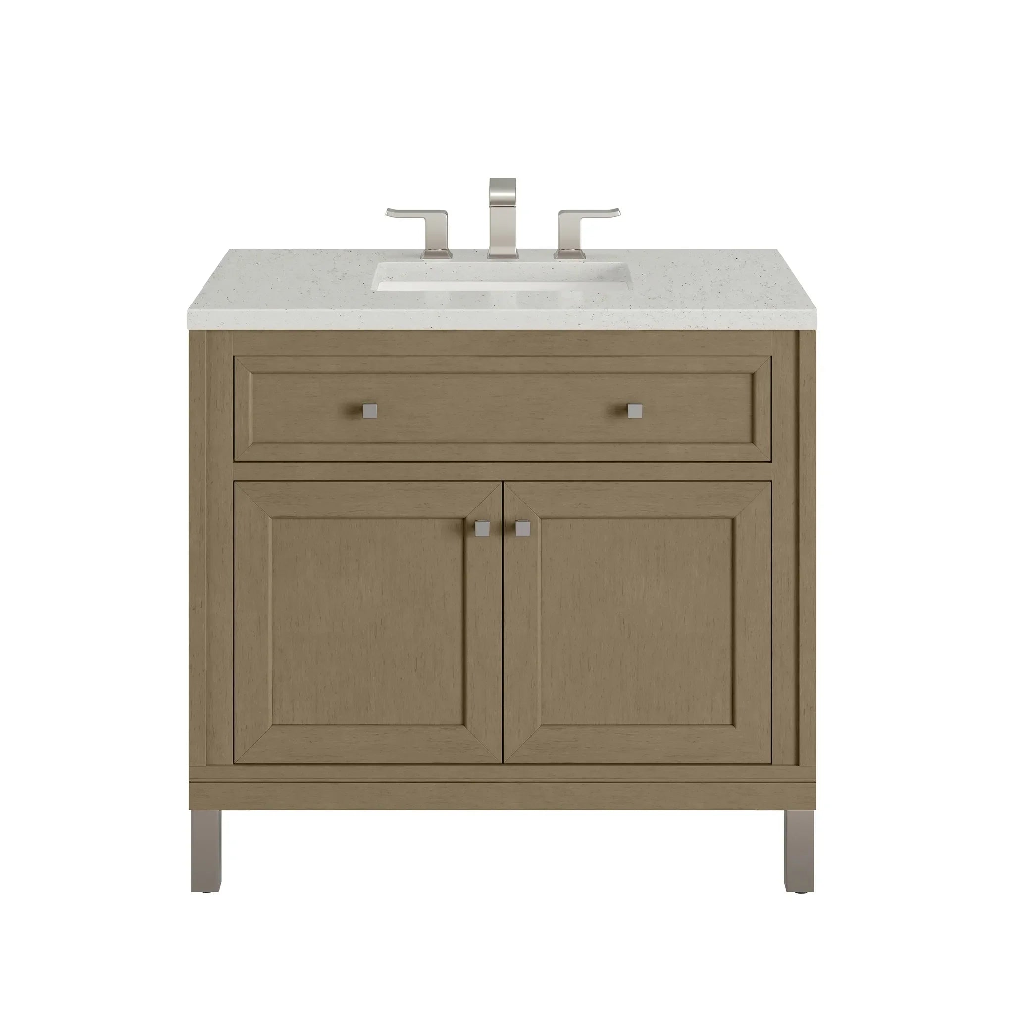 36" Chicago Single Vanity in Walnut Whisper-Lime Delight Silestone-8" Widespread image