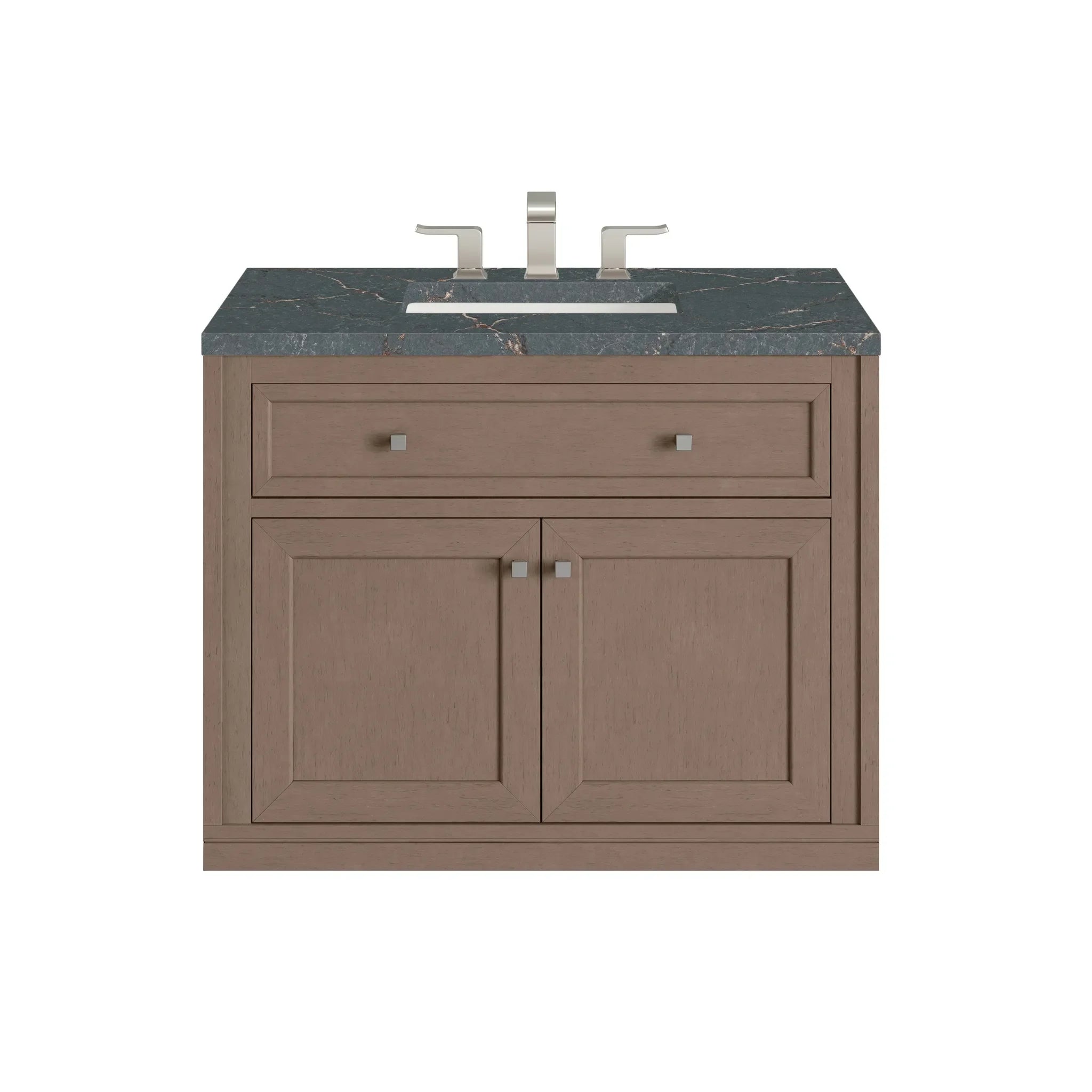 36" Chicago Single Vanity in Walnut Whisper-Parisien Bleu Silestone-8" Widespread image 1