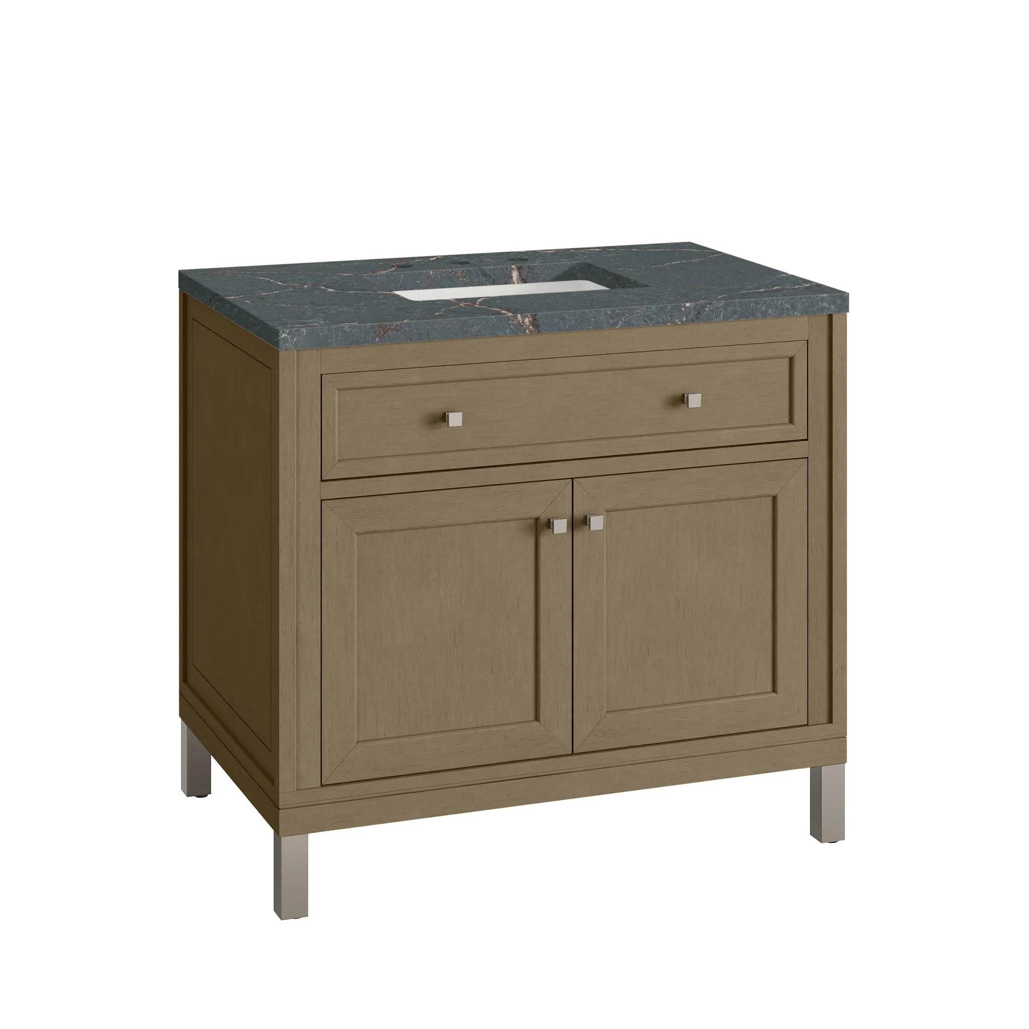 36" Chicago Single Vanity in Walnut Whisper-Parisien Bleu Silestone-8" Widespread image 13