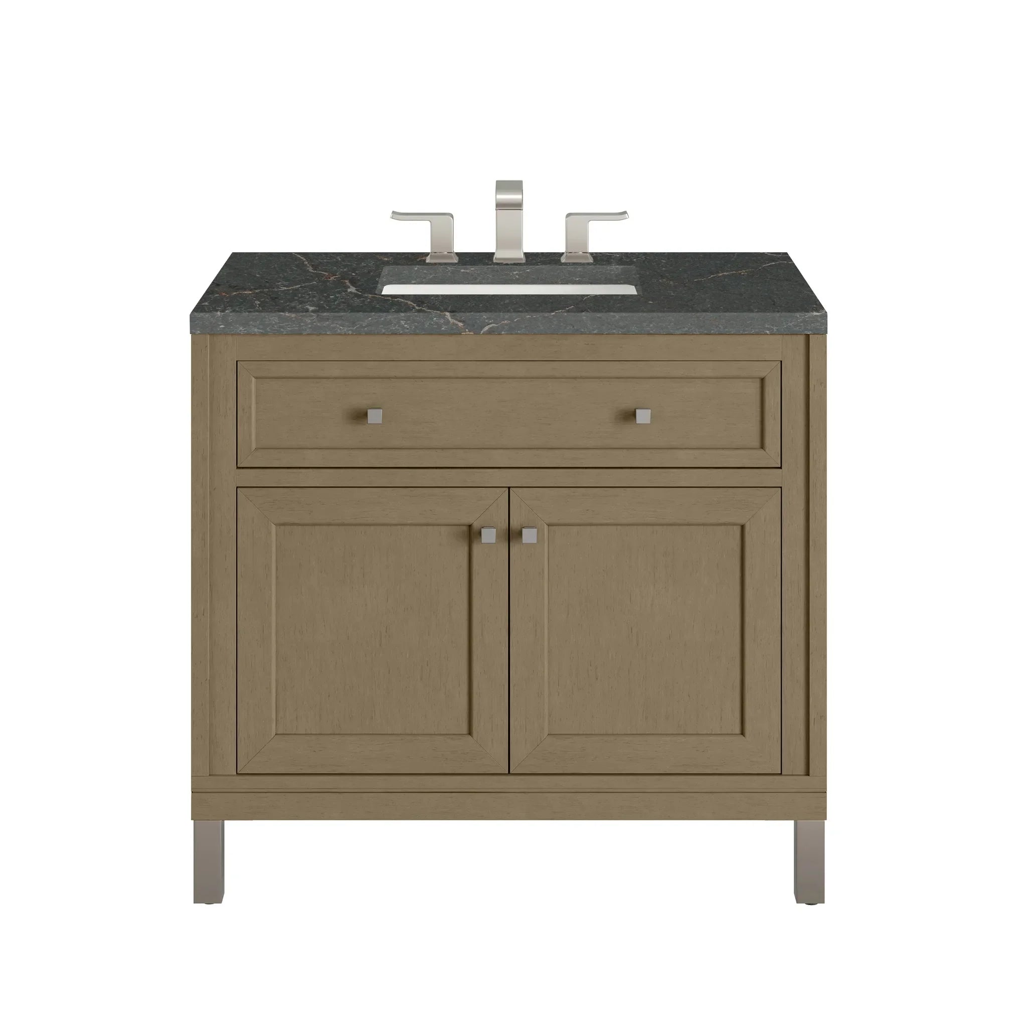 36" Chicago Single Vanity in Walnut Whisper-Parisien Bleu Silestone-8" Widespread image
