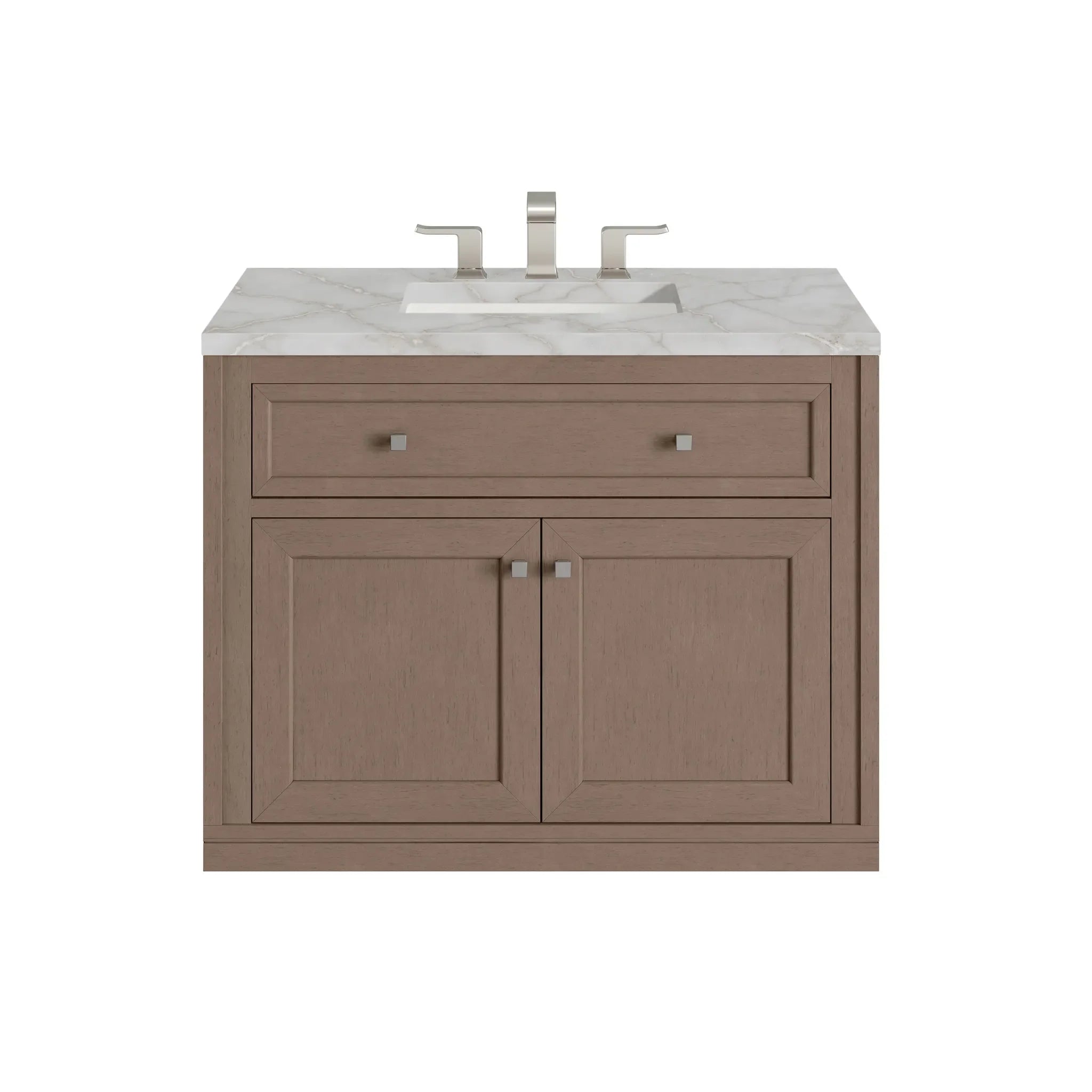 36" Chicago Single Vanity in Walnut Whisper-Victorian Silver Silestone-8" Widespread image 1