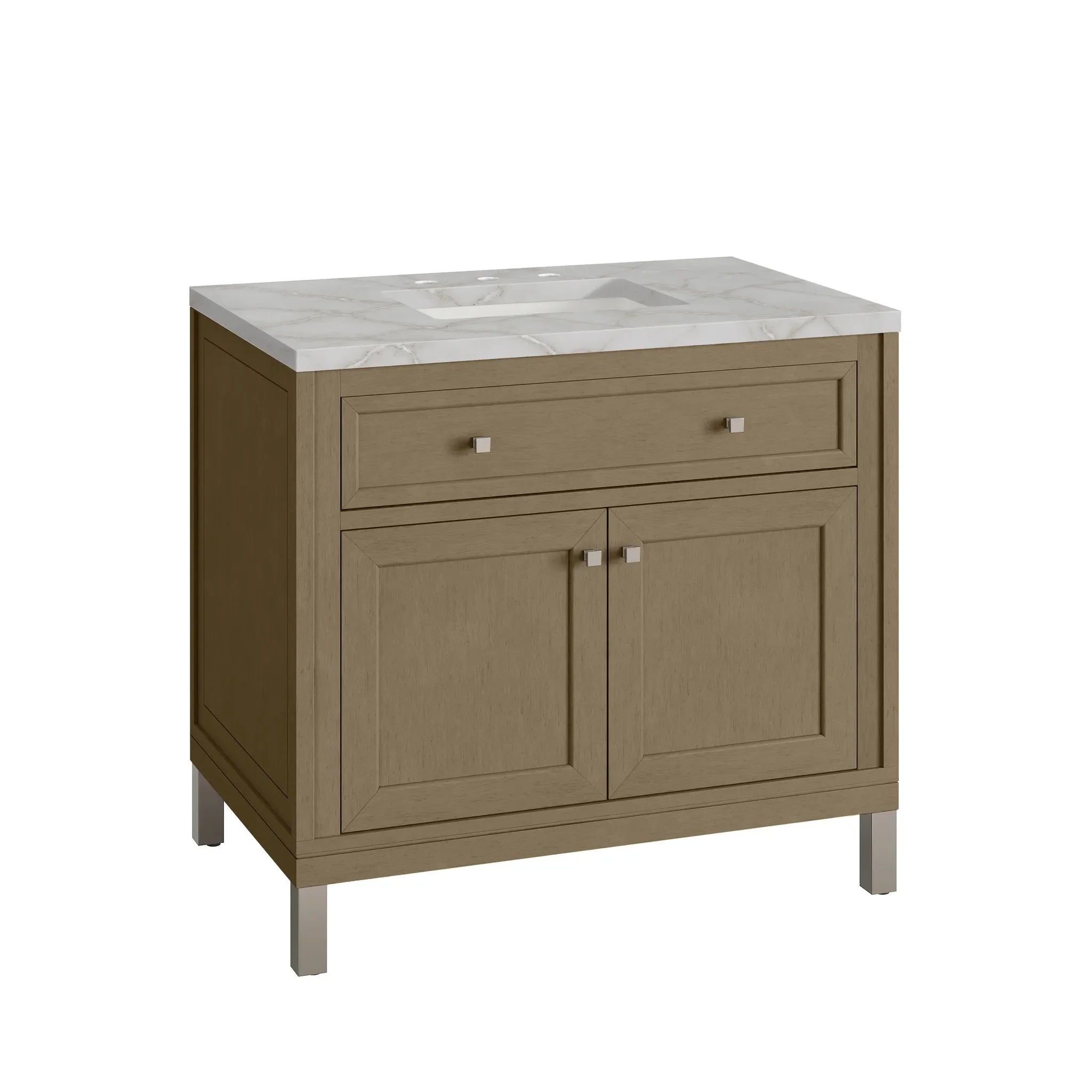 36" Chicago Single Vanity in Walnut Whisper-Victorian Silver Silestone-8" Widespread image 13