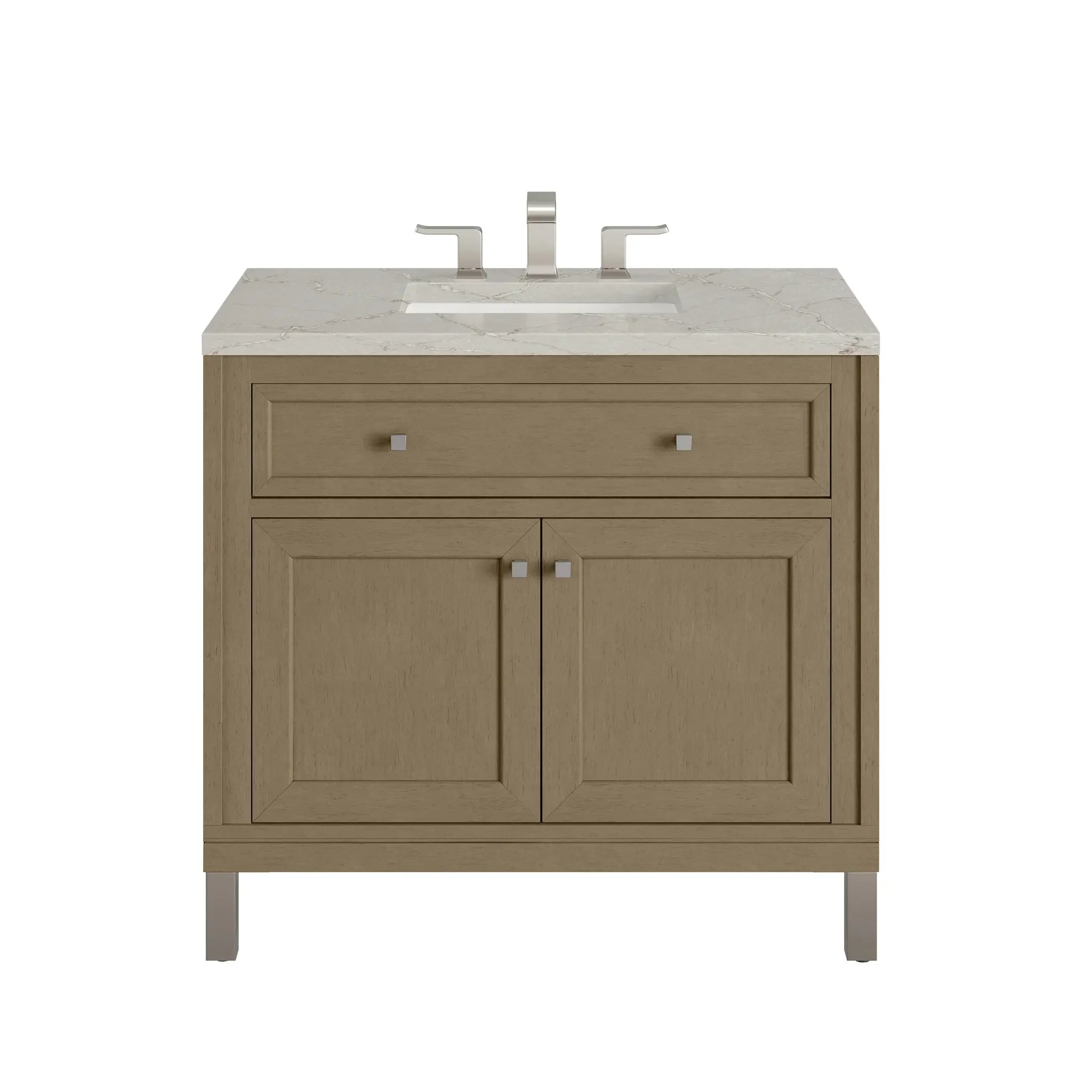 36" Chicago Single Vanity in Walnut Whisper-Victorian Silver Silestone-8" Widespread image