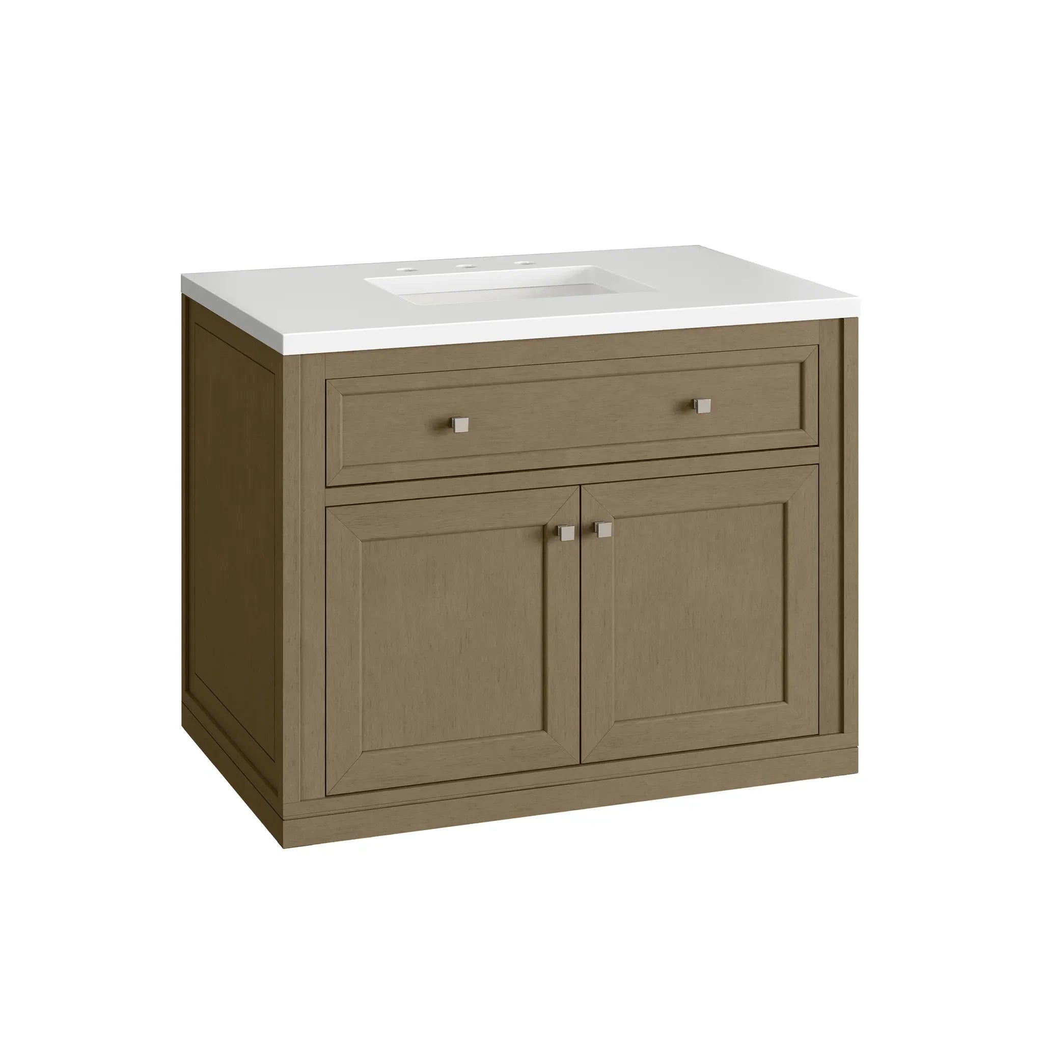 36" Chicago Single Vanity in Walnut Whisper-White Zeus Silestone-8" Widespread image 18