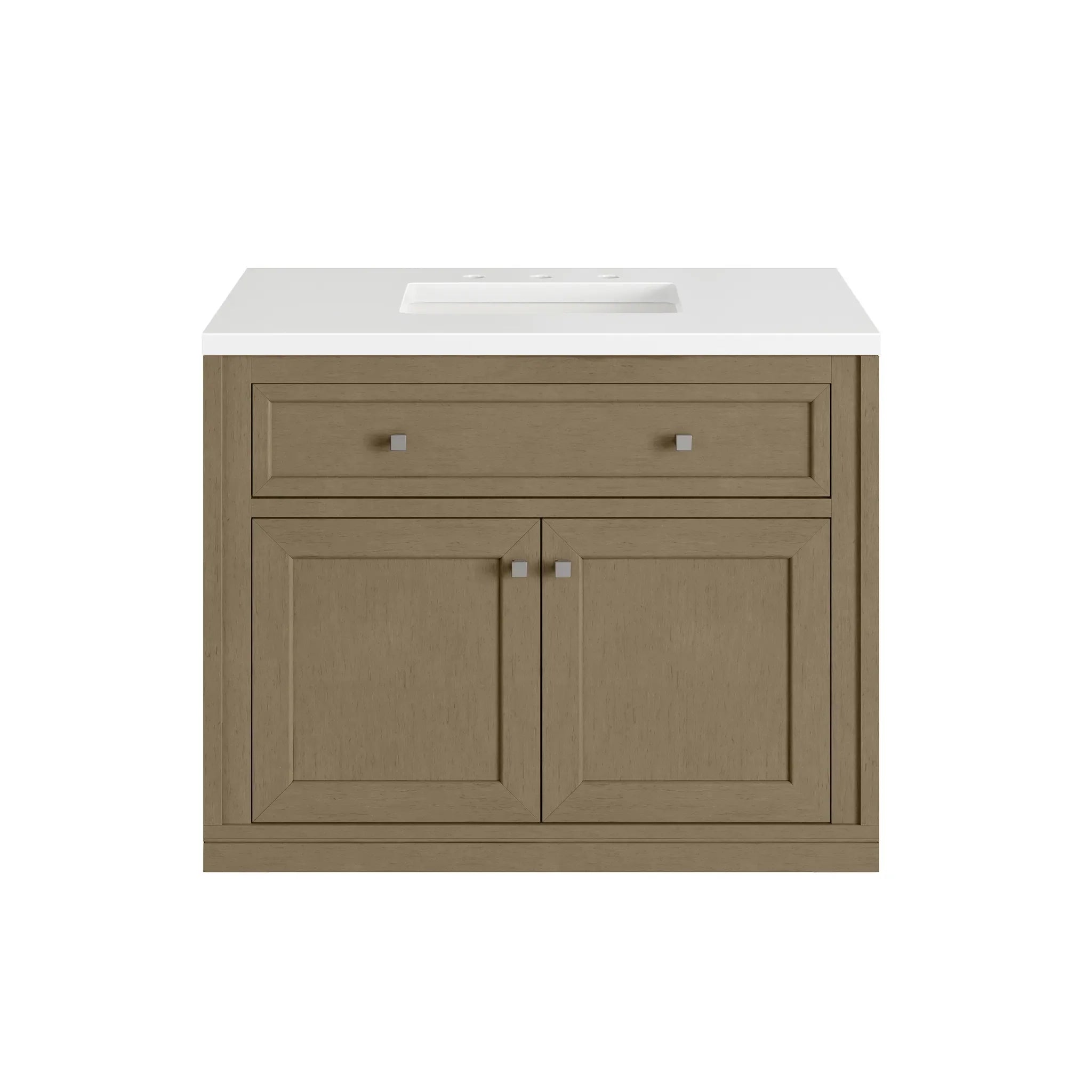 36" Chicago Single Vanity in Walnut Whisper-White Zeus Silestone-8" Widespread image 3