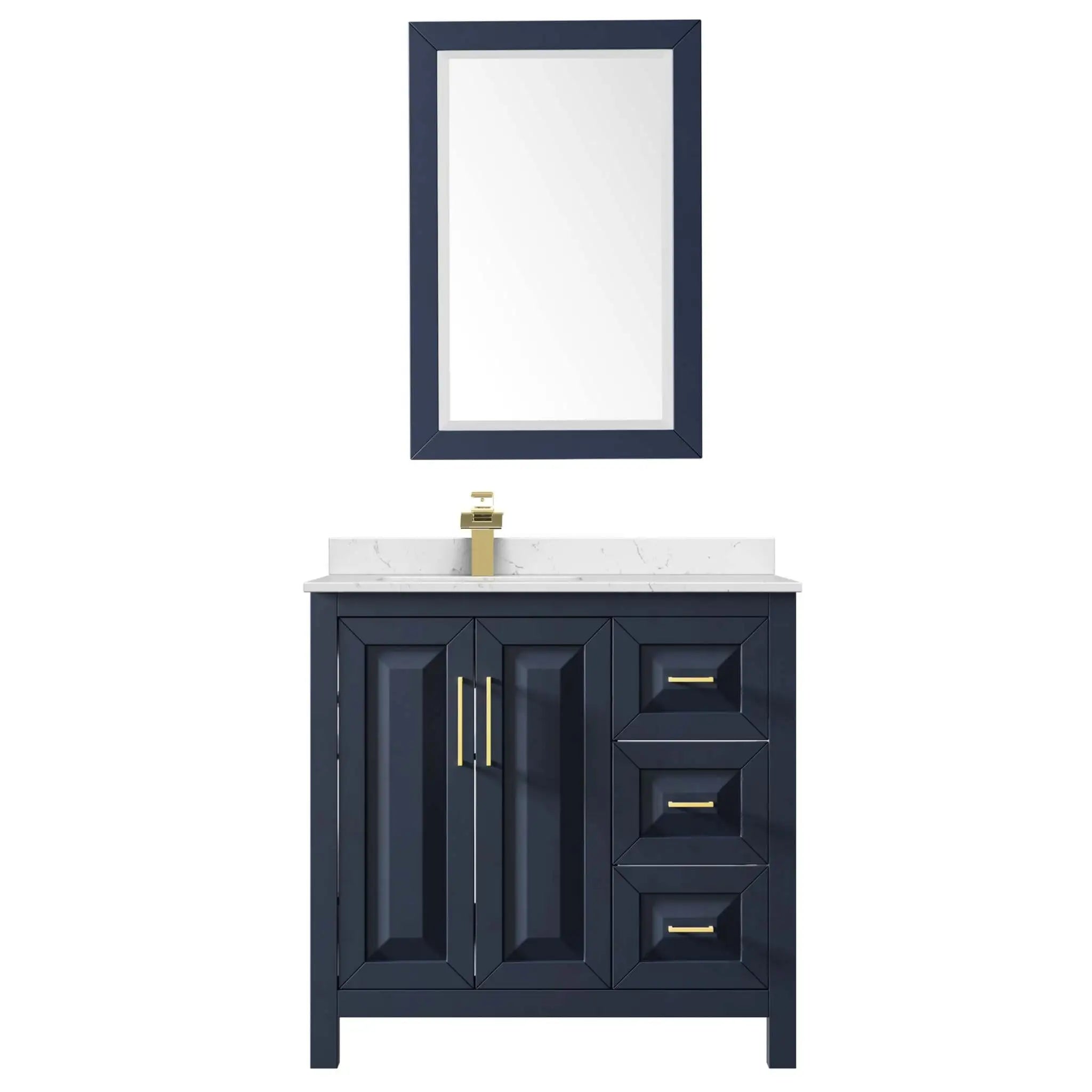 36" Daria Single Bathroom Vanity in Dark Blue with Brushed Gold Trim & 24" Mirror by Wyndham