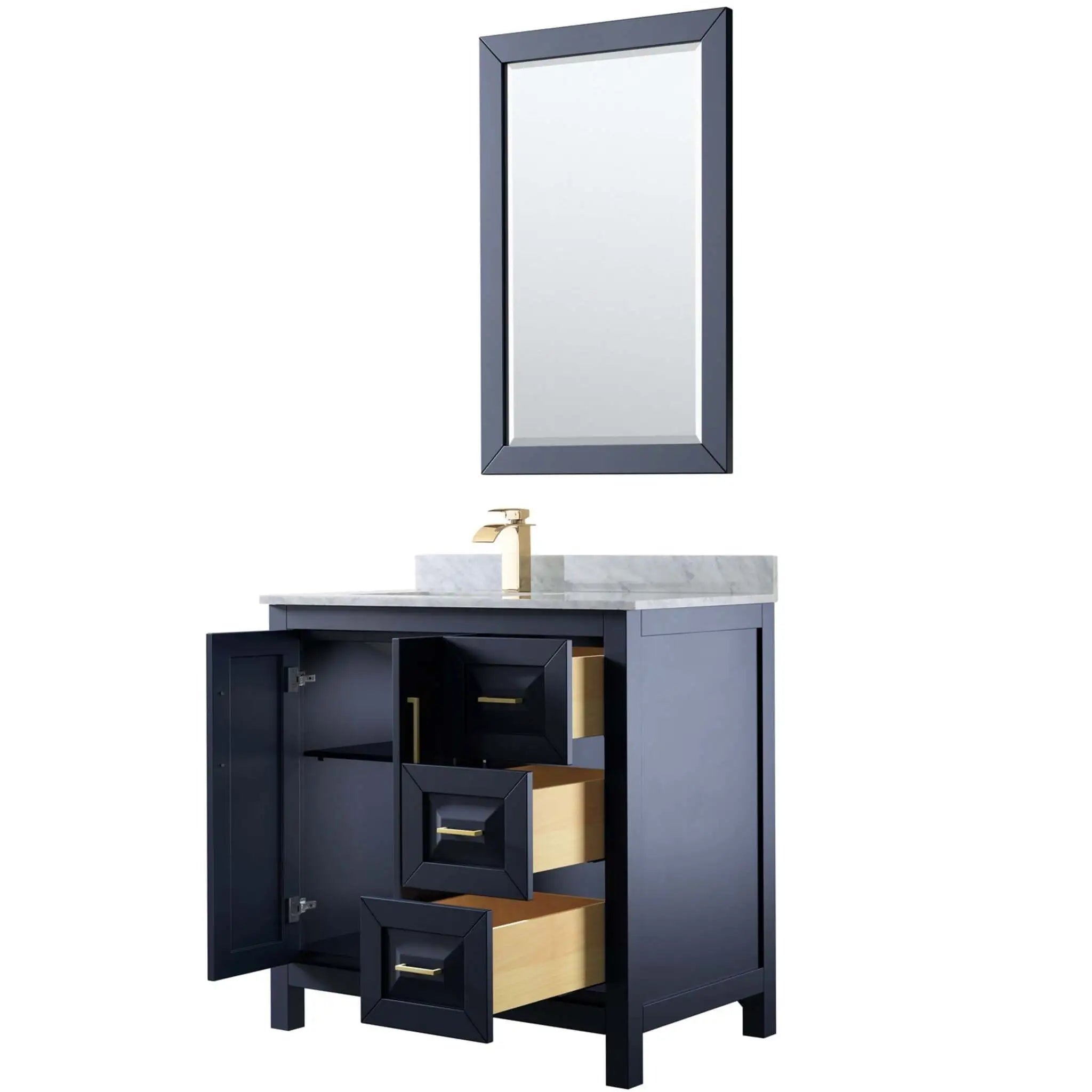 36" Daria Single Bathroom Vanity in Dark Blue with Brushed Gold Trim & 24" Mirror by Wyndham