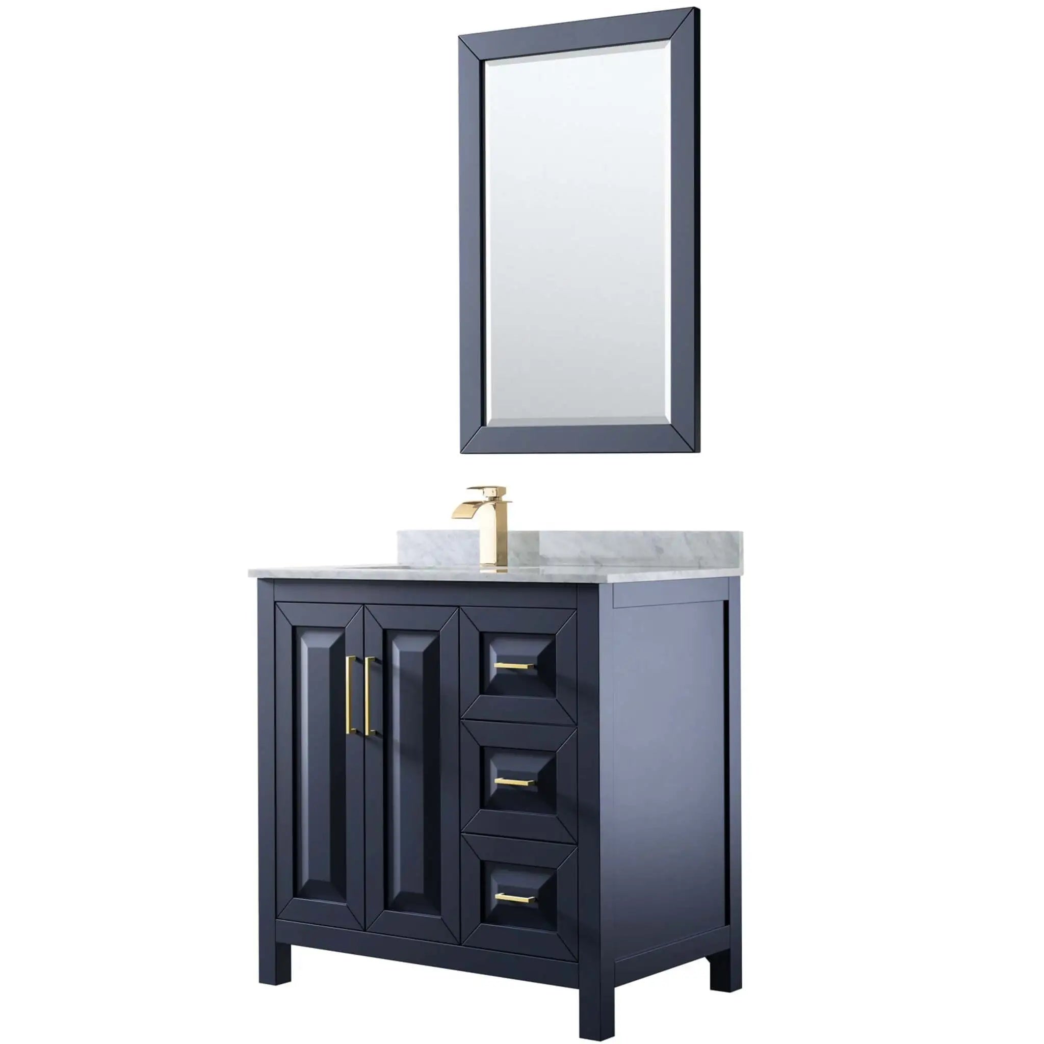 36" Daria Single Bathroom Vanity in Dark Blue with Brushed Gold Trim & 24" Mirror by Wyndham