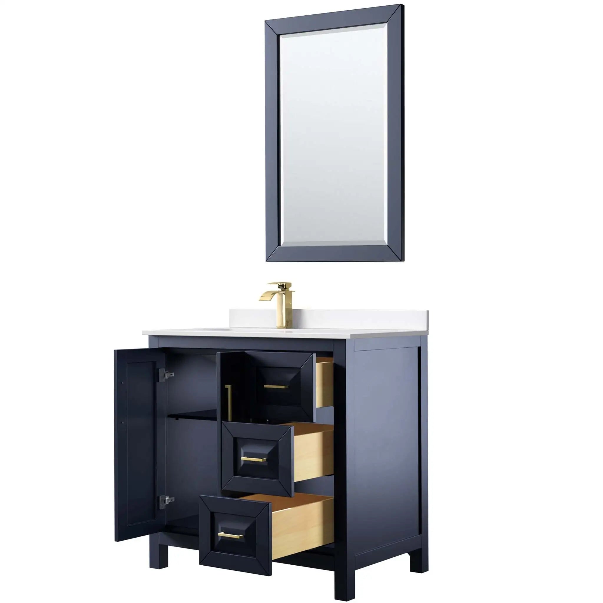 36" Daria Single Bathroom Vanity in Dark Blue with Brushed Gold Trim & 24" Mirror by Wyndham