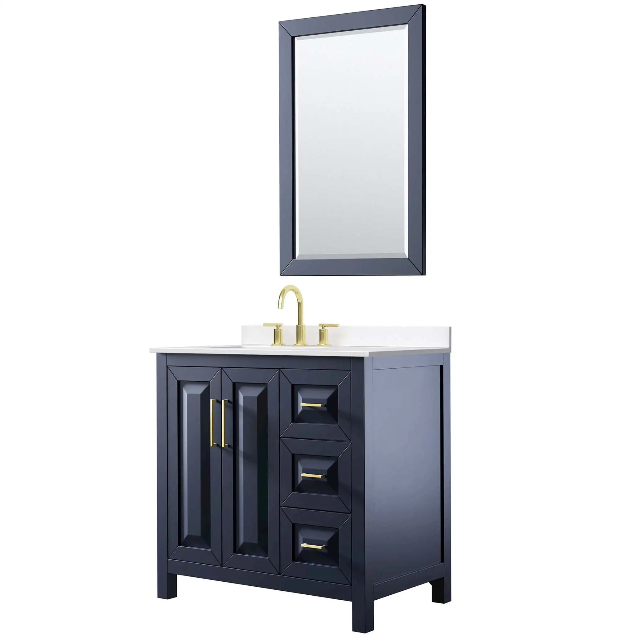 36" Daria Single Bathroom Vanity in Dark Blue with Brushed Gold Trim & 24" Mirror by Wyndham