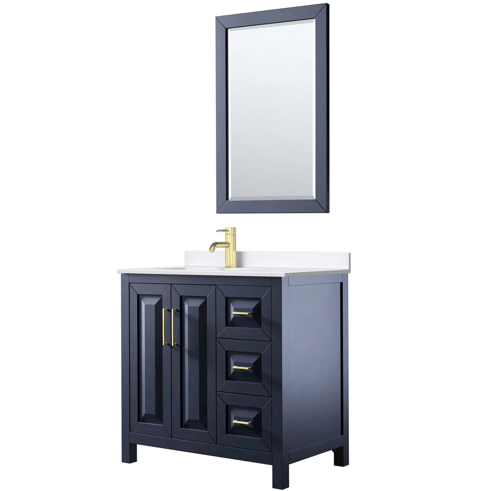 36" Daria Single Bathroom Vanity in Dark Blue with Brushed Gold Trim & 24" Mirror by Wyndham