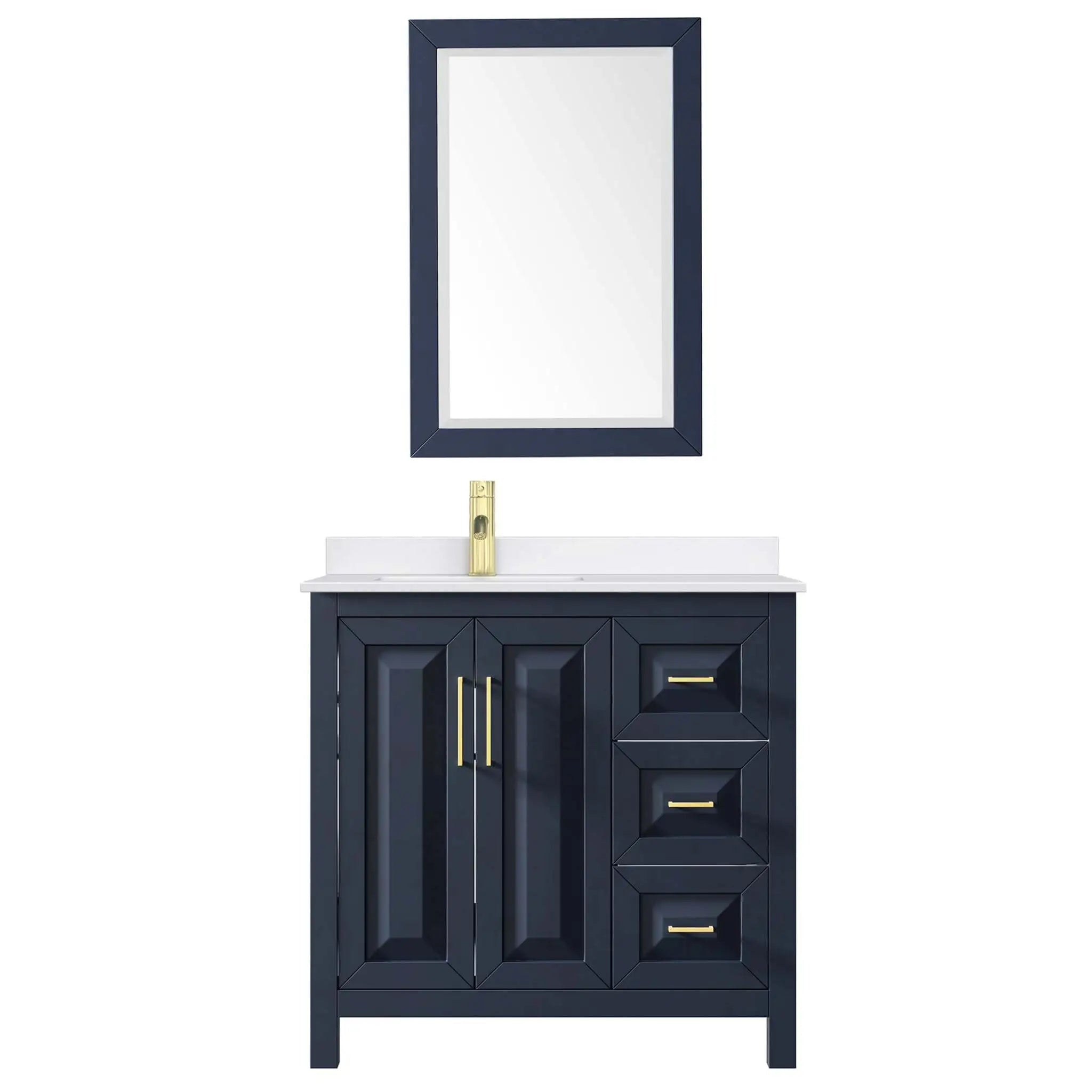 36" Daria Single Bathroom Vanity in Dark Blue with Brushed Gold Trim & 24" Mirror by Wyndham
