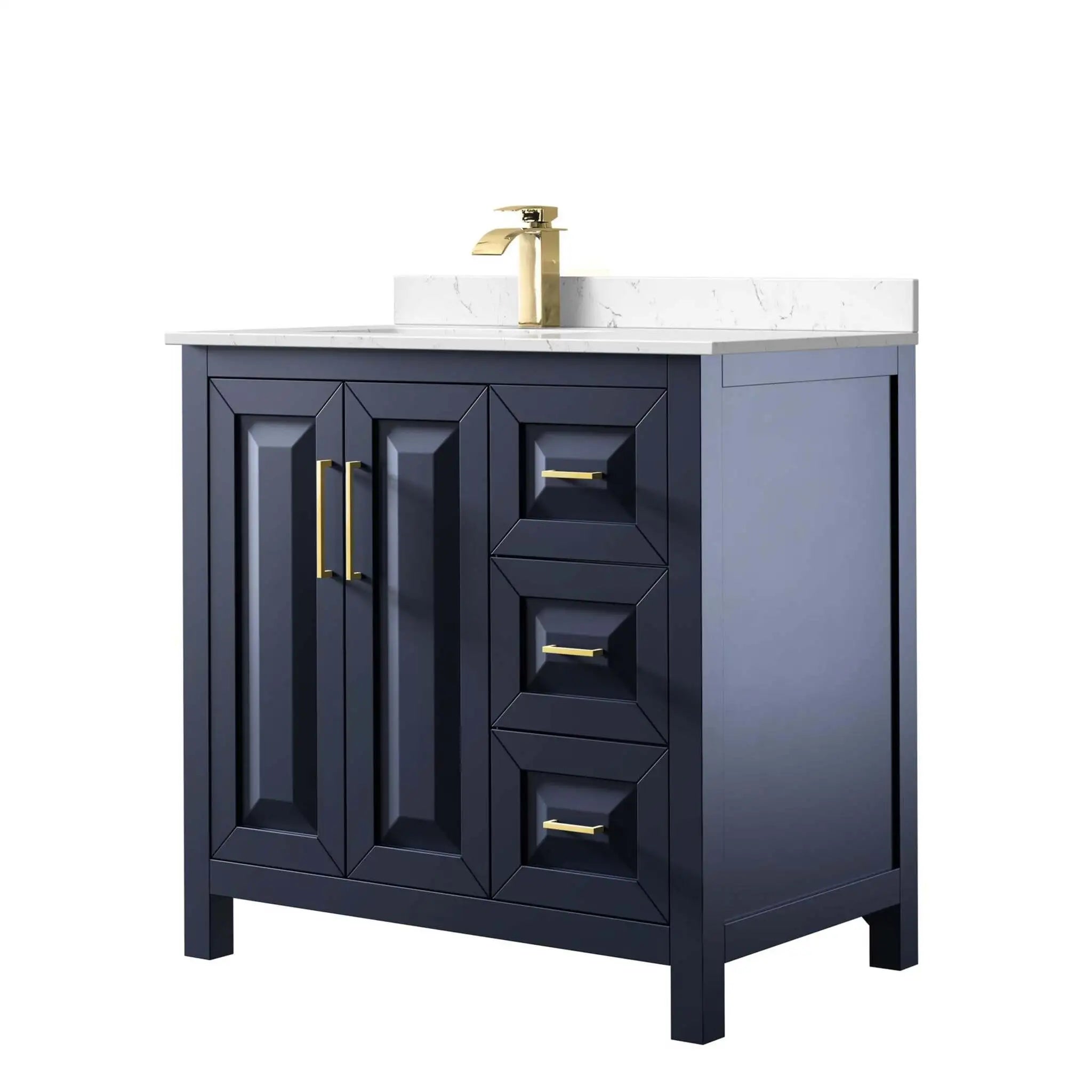 36" Daria Single Bathroom Vanity in Dark Blue with Brushed Gold Trim by Wyndham