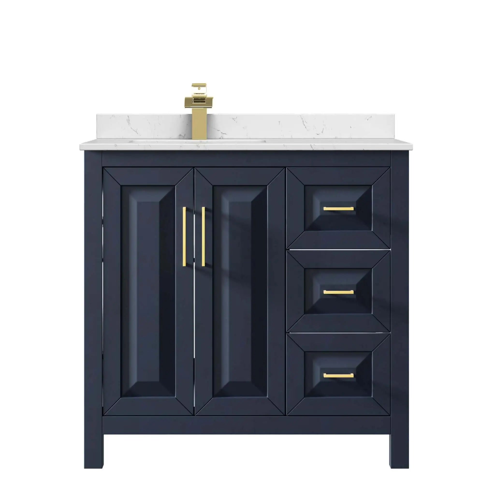 36" Daria Single Bathroom Vanity in Dark Blue with Brushed Gold Trim by Wyndham