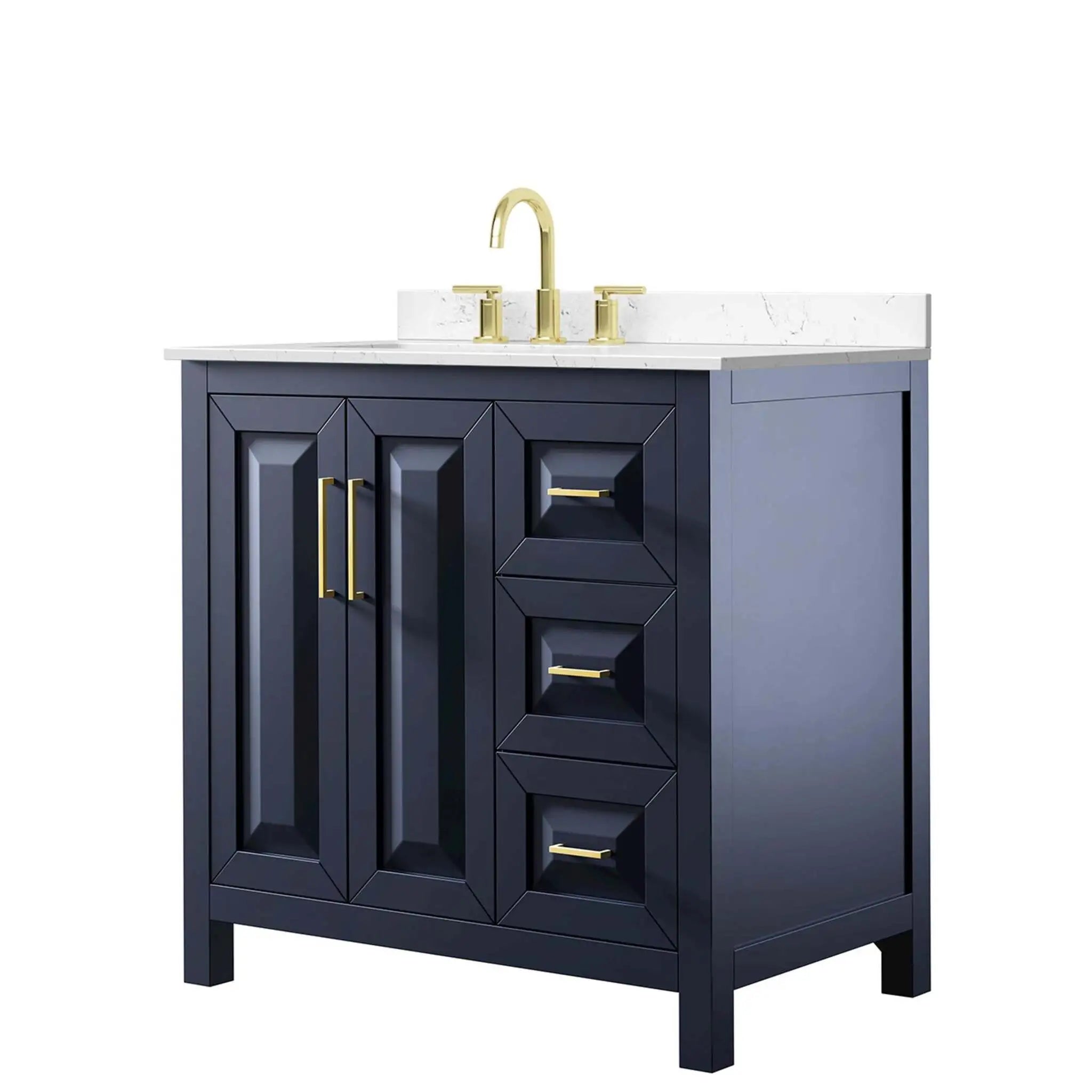 36" Daria Single Bathroom Vanity in Dark Blue with Brushed Gold Trim by Wyndham