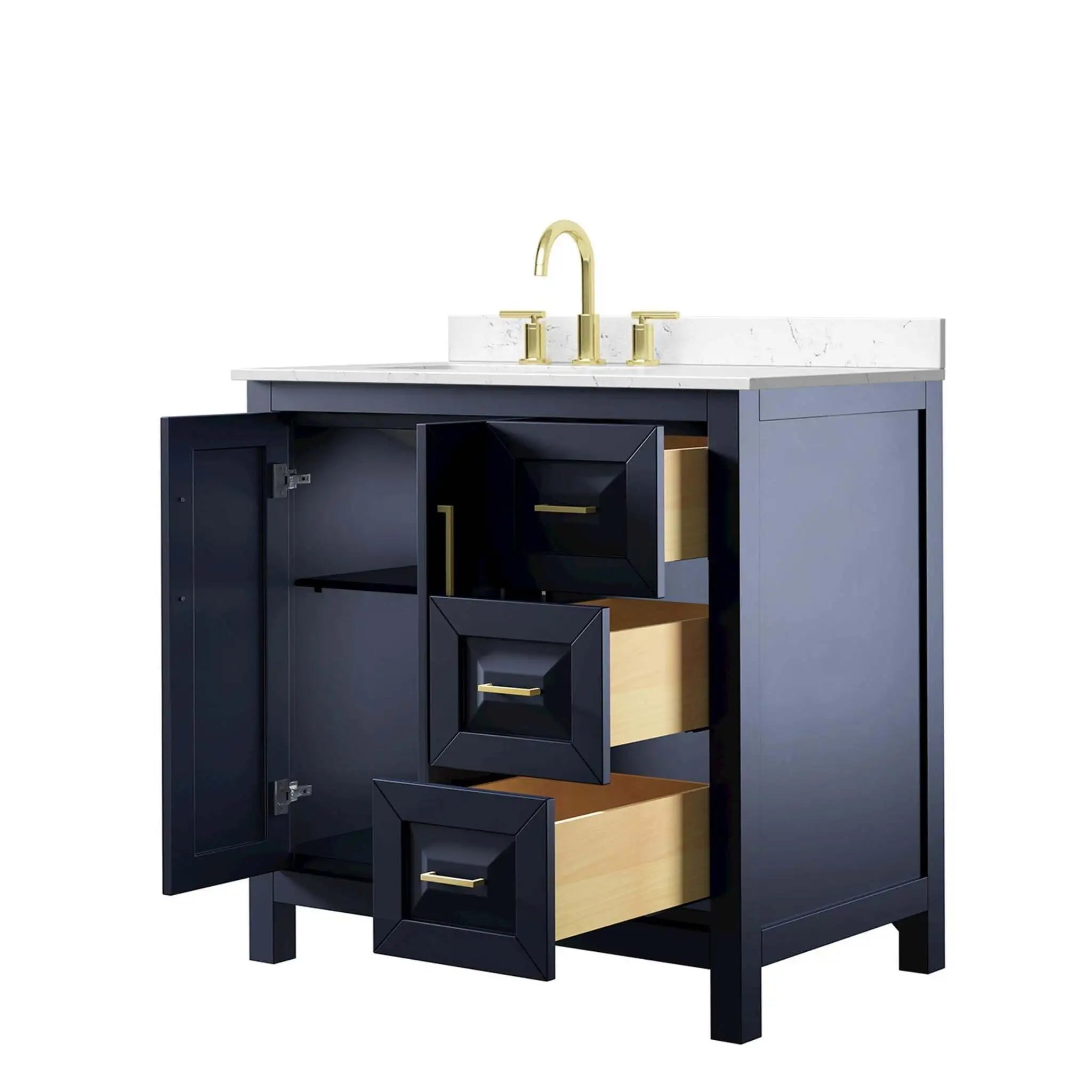 36" Daria Single Bathroom Vanity in Dark Blue with Brushed Gold Trim by Wyndham