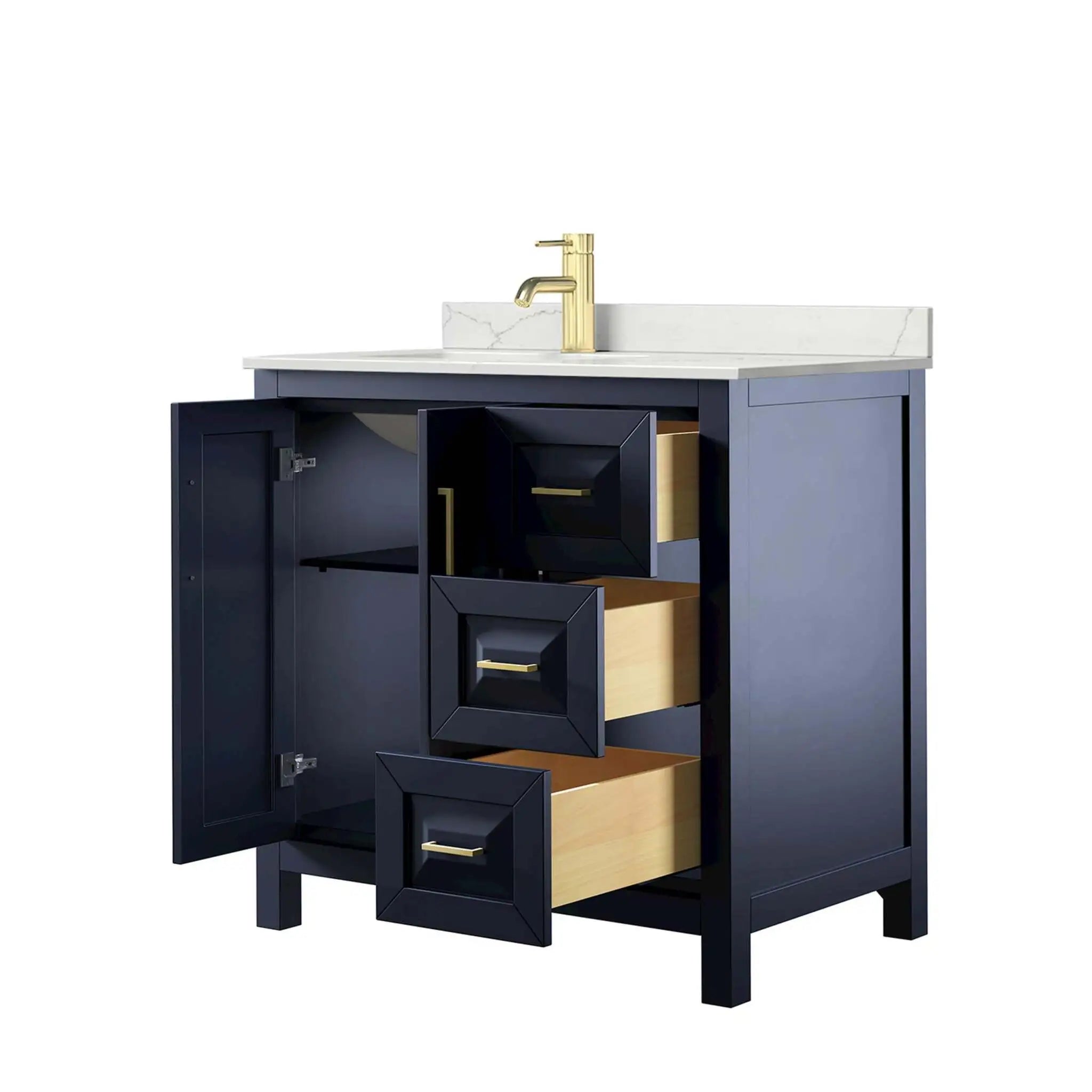 36" Daria Single Bathroom Vanity in Dark Blue with Brushed Gold Trim by Wyndham