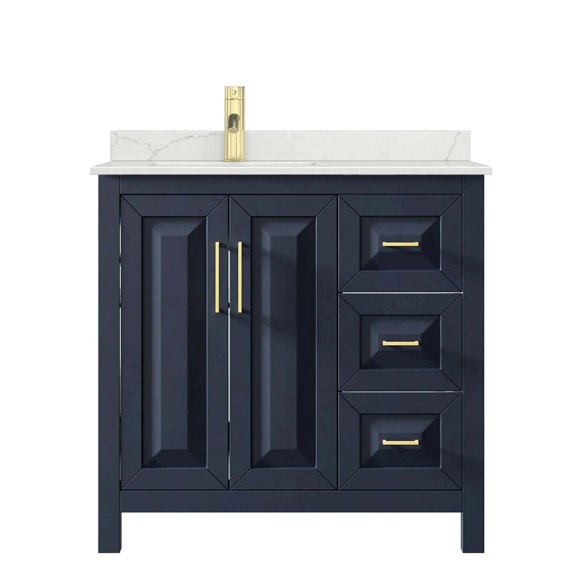36" Daria Single Bathroom Vanity in Dark Blue with Brushed Gold Trim by Wyndham