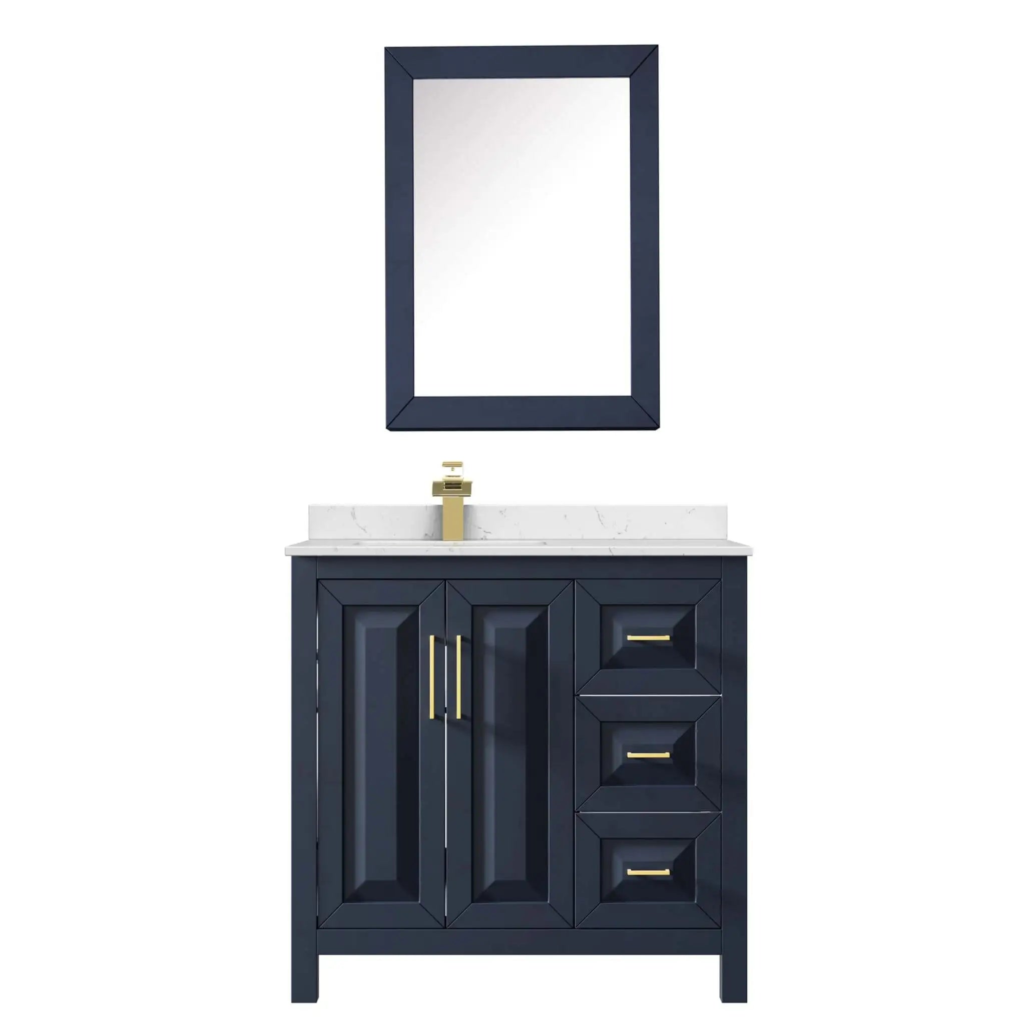 36" Daria Single Bathroom Vanity in Dark Blue with Brushed Gold Trim & Medicine Cabinet by Wyndham