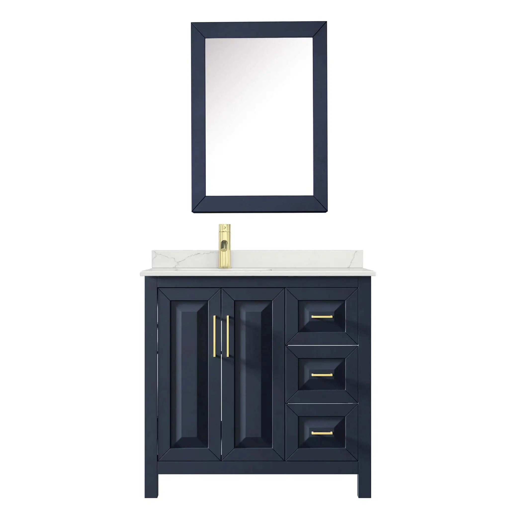 36" Daria Single Bathroom Vanity in Dark Blue with Brushed Gold Trim & Medicine Cabinet by Wyndham