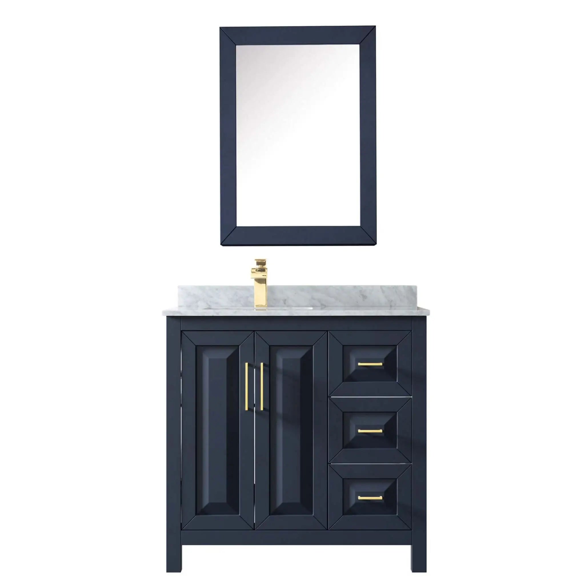 36" Daria Single Bathroom Vanity in Dark Blue with Brushed Gold Trim & Medicine Cabinet by Wyndham