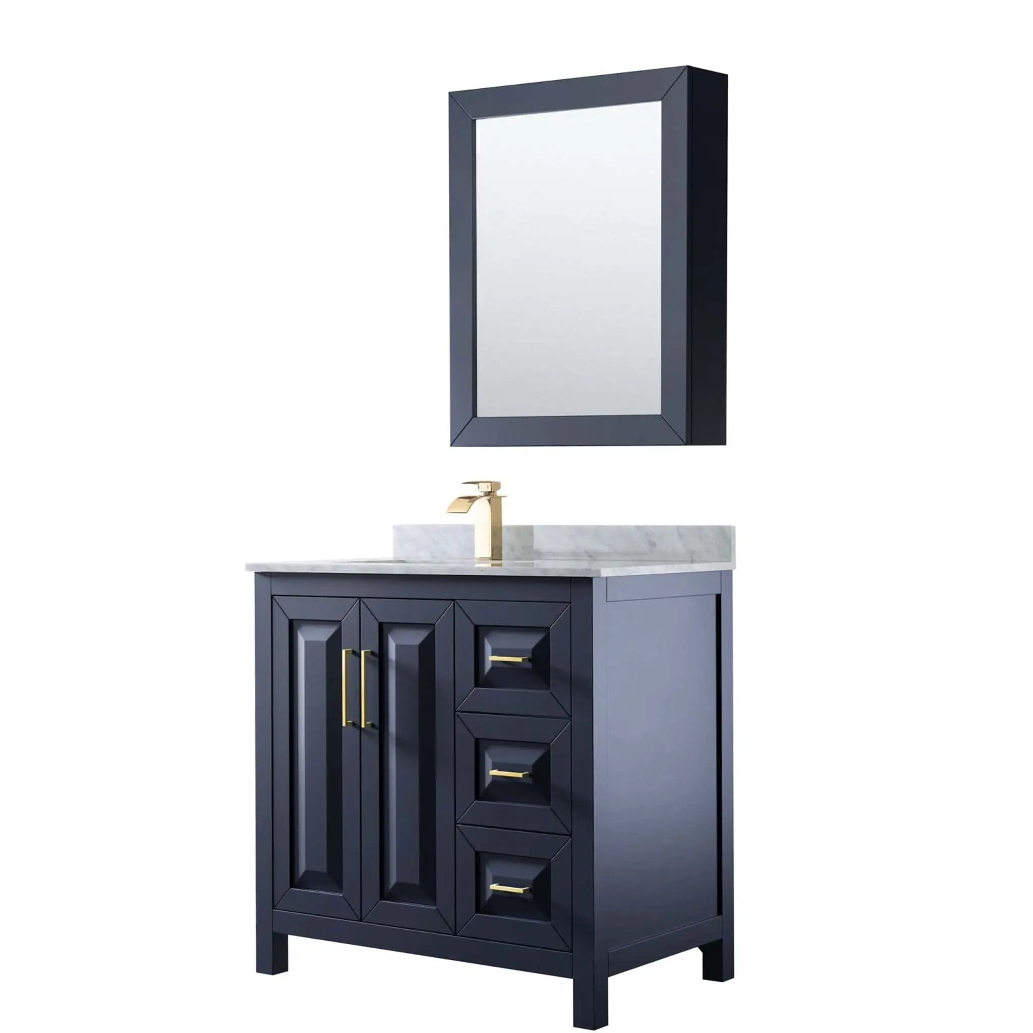 36" Daria Single Bathroom Vanity in Dark Blue with Brushed Gold Trim & Medicine Cabinet by Wyndham