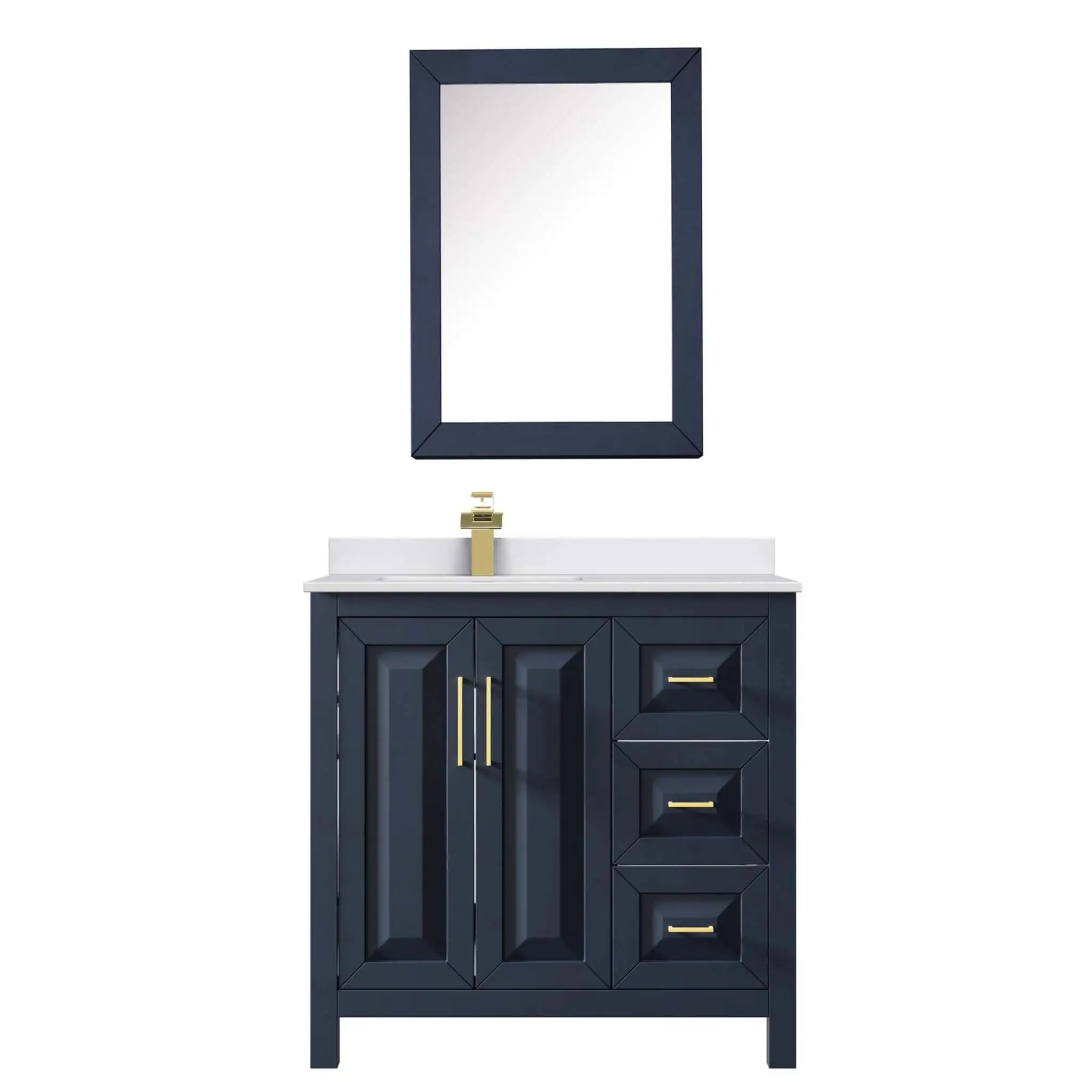 36" Daria Single Bathroom Vanity in Dark Blue with Brushed Gold Trim & Medicine Cabinet by Wyndham