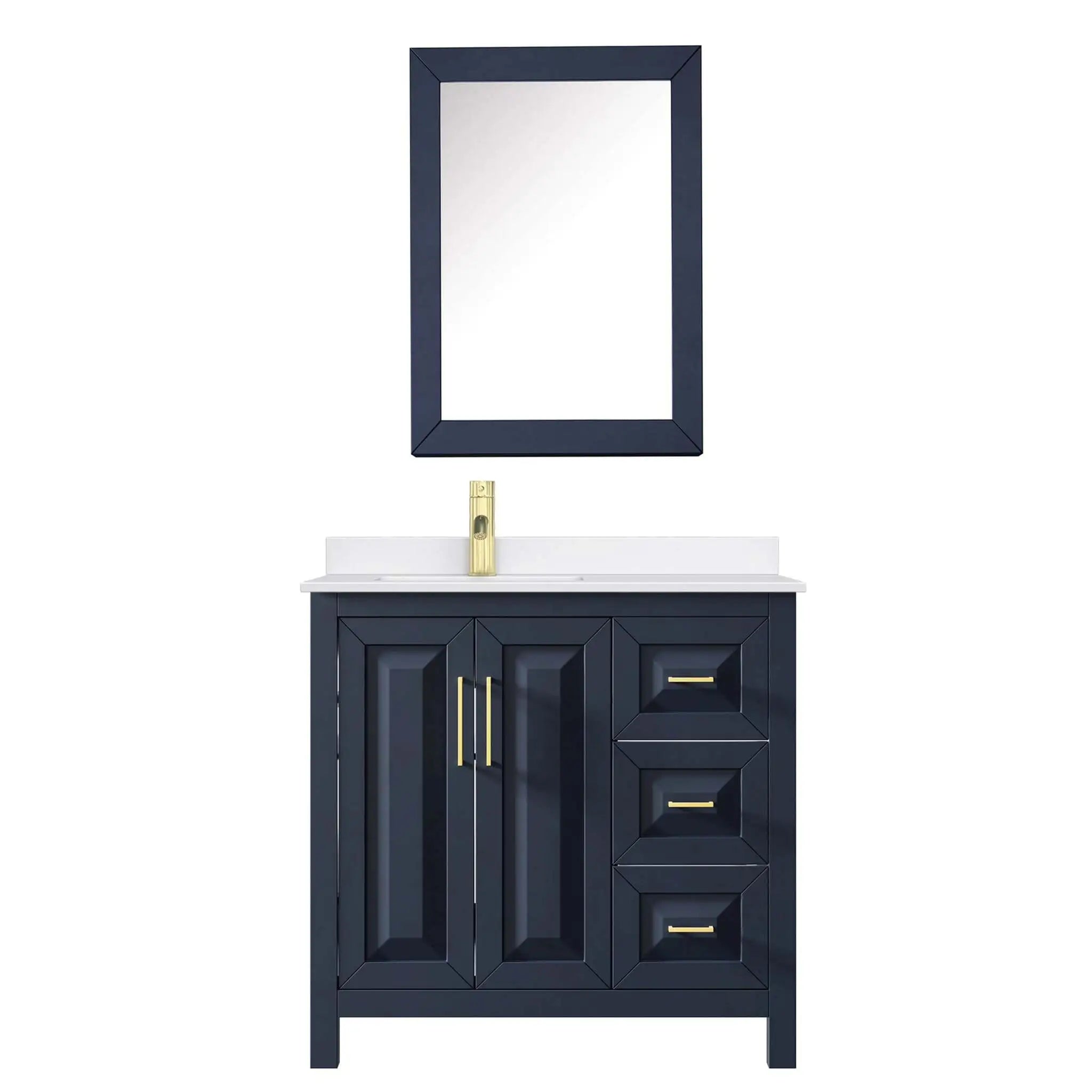 36" Daria Single Bathroom Vanity in Dark Blue with Brushed Gold Trim & Medicine Cabinet by Wyndham