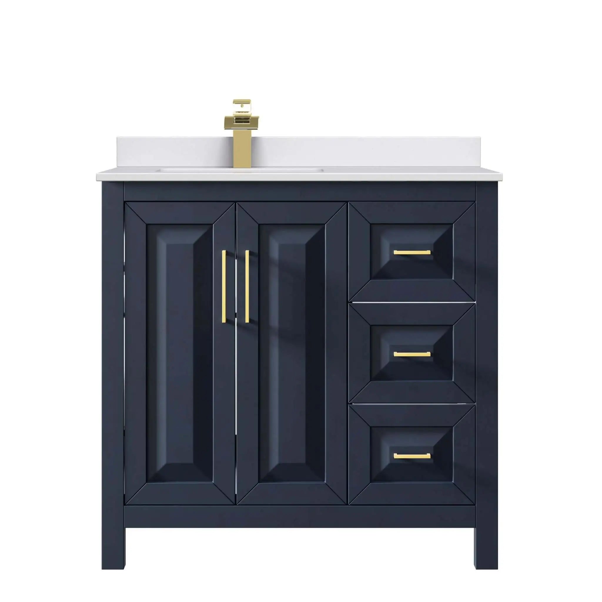 36" Daria Single Bathroom Vanity in Dark Blue with Brushed Gold Trim by Wyndham