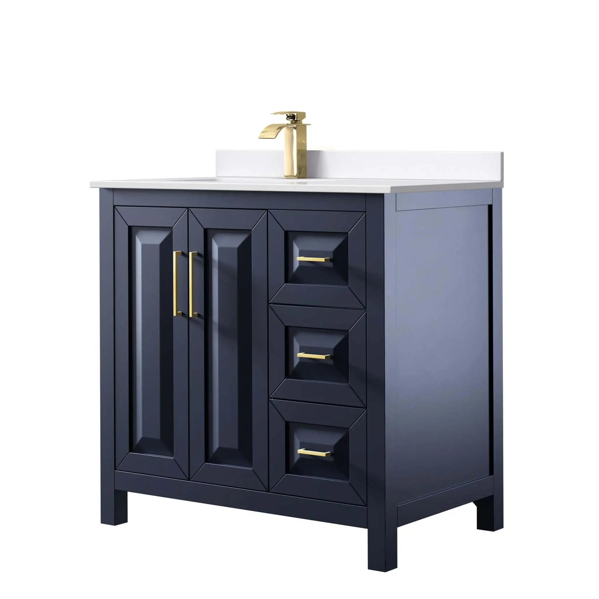 36" Daria Single Bathroom Vanity in Dark Blue with Brushed Gold Trim by Wyndham