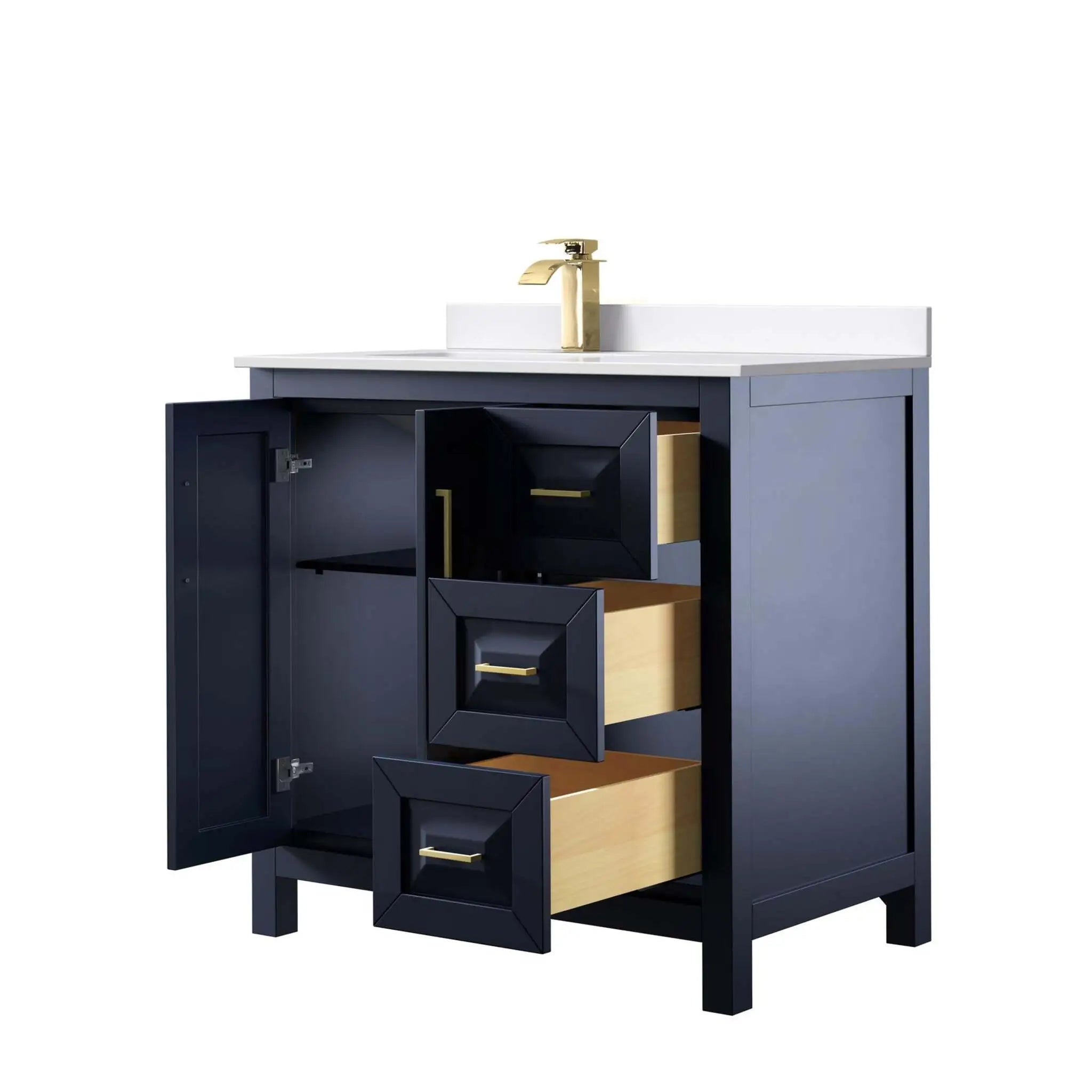 36" Daria Single Bathroom Vanity in Dark Blue with Brushed Gold Trim by Wyndham