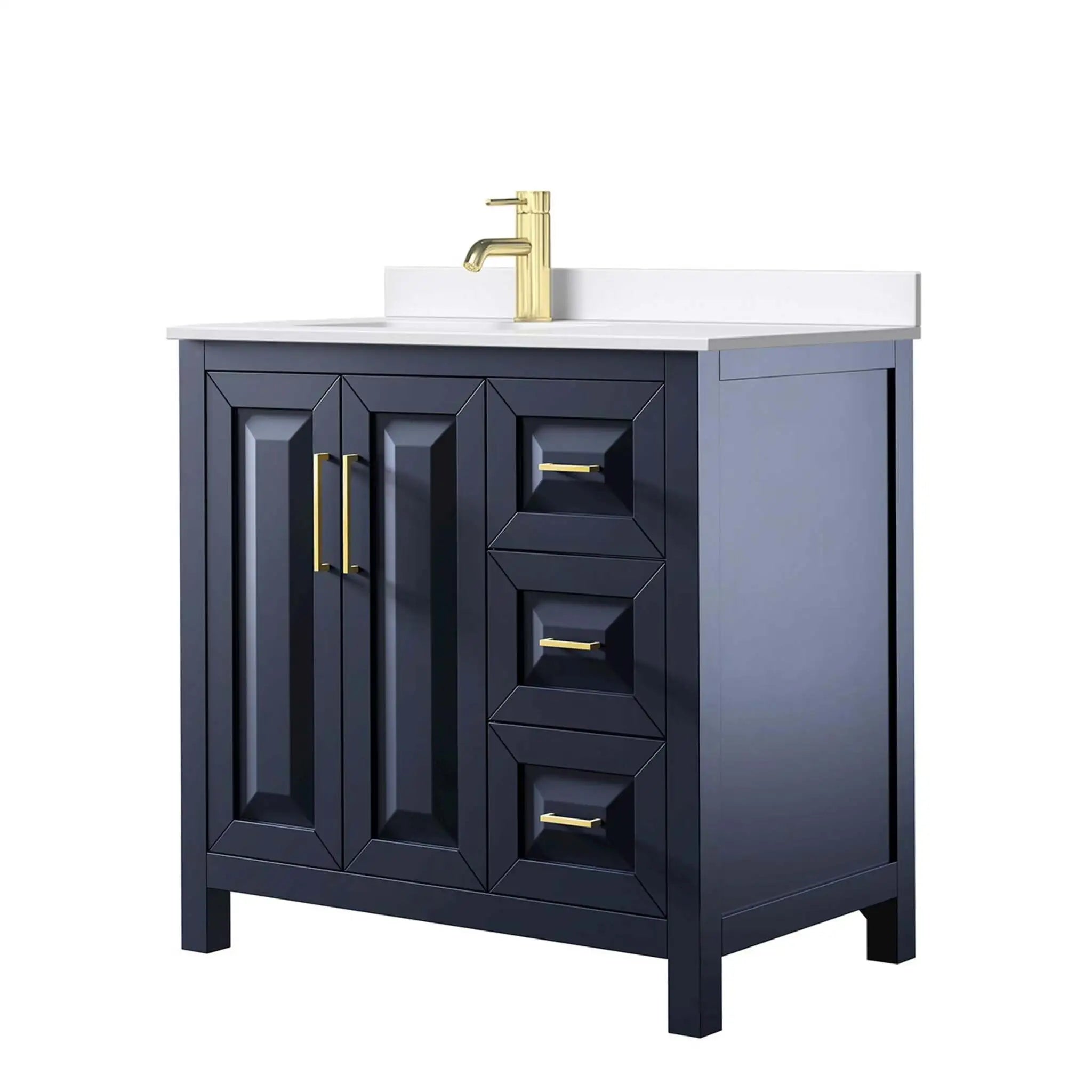 36" Daria Single Bathroom Vanity in Dark Blue with Brushed Gold Trim by Wyndham