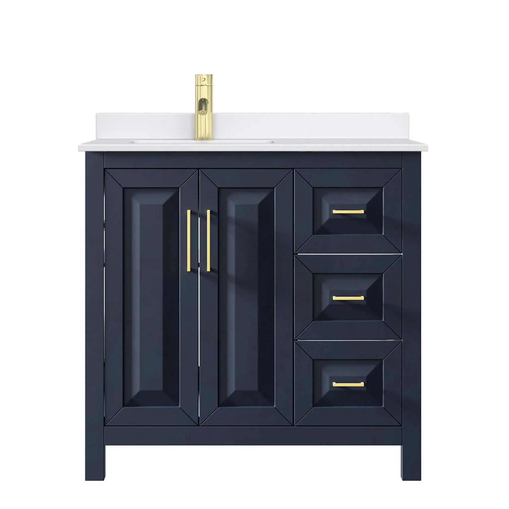 36" Daria Single Bathroom Vanity in Dark Blue with Brushed Gold Trim by Wyndham
