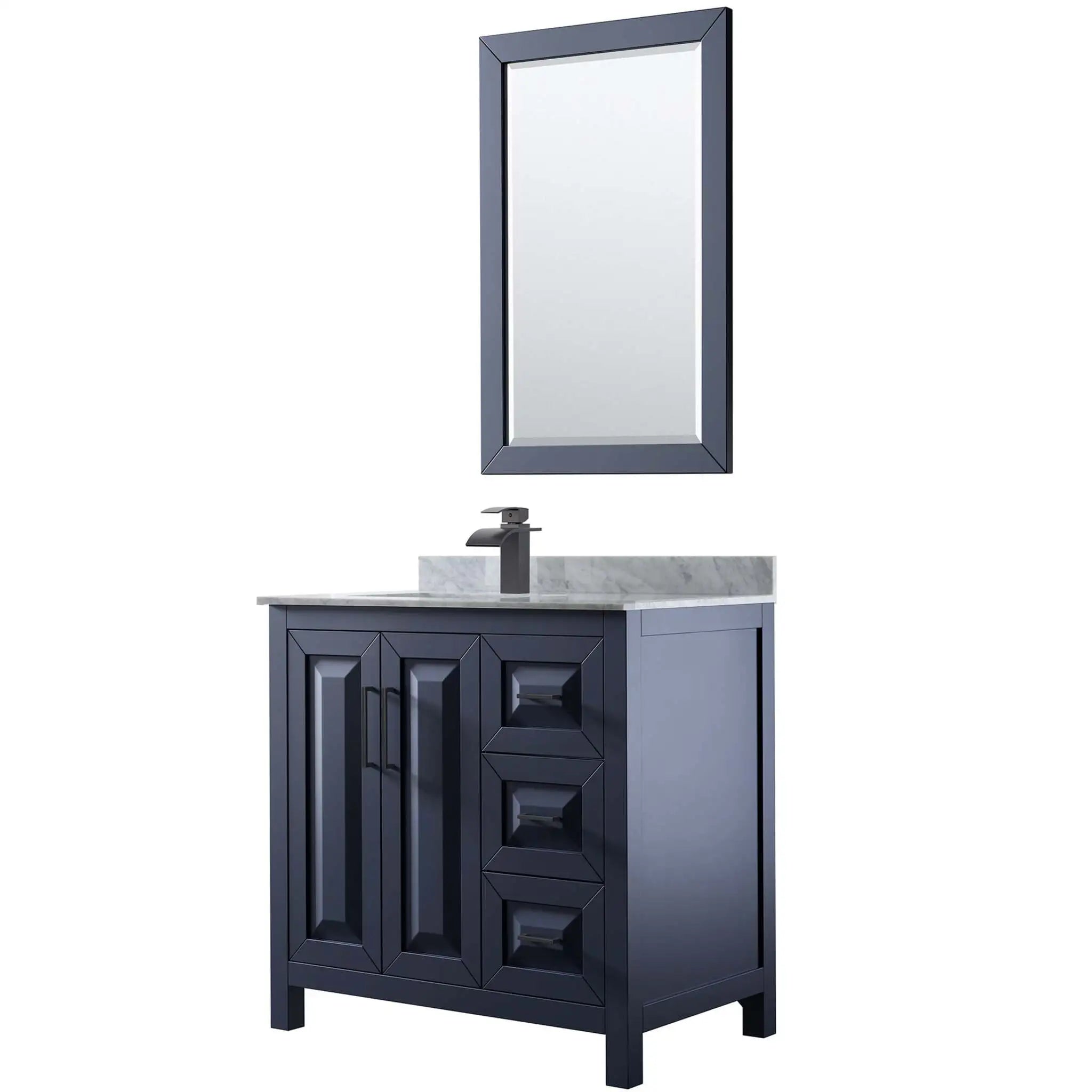 36" Daria Single Bathroom Vanity in Dark Blue with Matte Black Trim & 24" Mirror by Wyndham