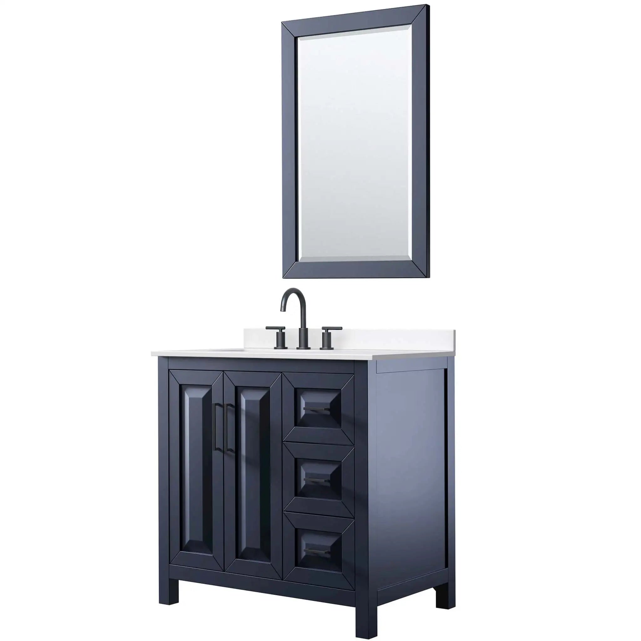 36" Daria Single Bathroom Vanity in Dark Blue with Matte Black Trim & 24" Mirror by Wyndham