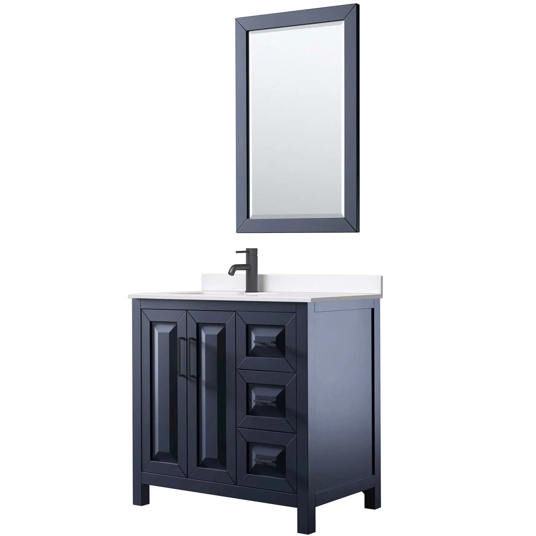 36" Daria Single Bathroom Vanity in Dark Blue with Matte Black Trim & 24" Mirror by Wyndham