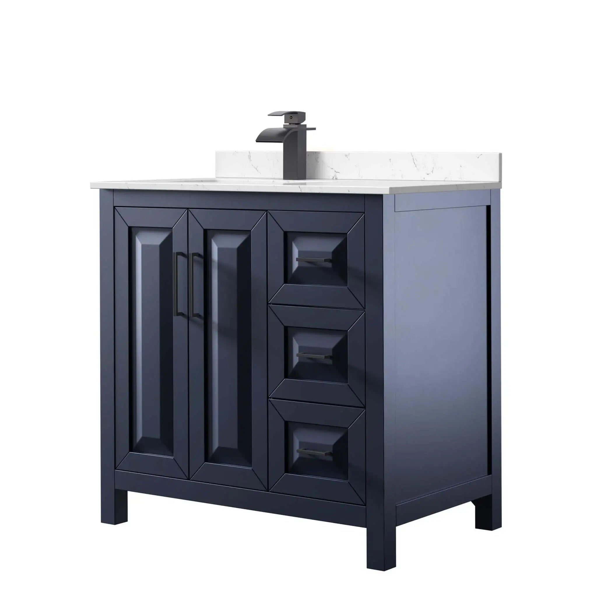 36" Daria Single Bathroom Vanity in Dark Blue with Matte Black Trim by Wyndham