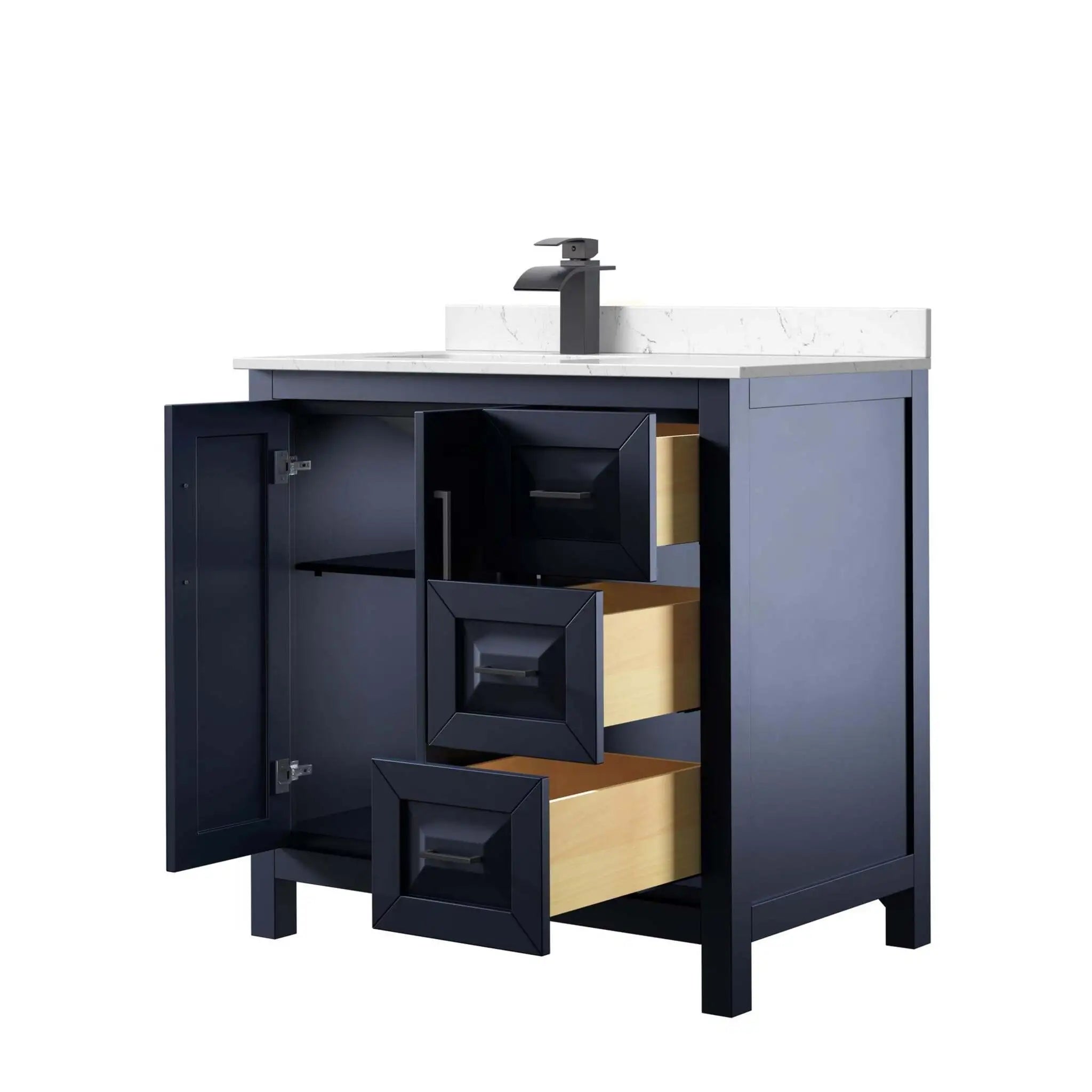 36" Daria Single Bathroom Vanity in Dark Blue with Matte Black Trim by Wyndham