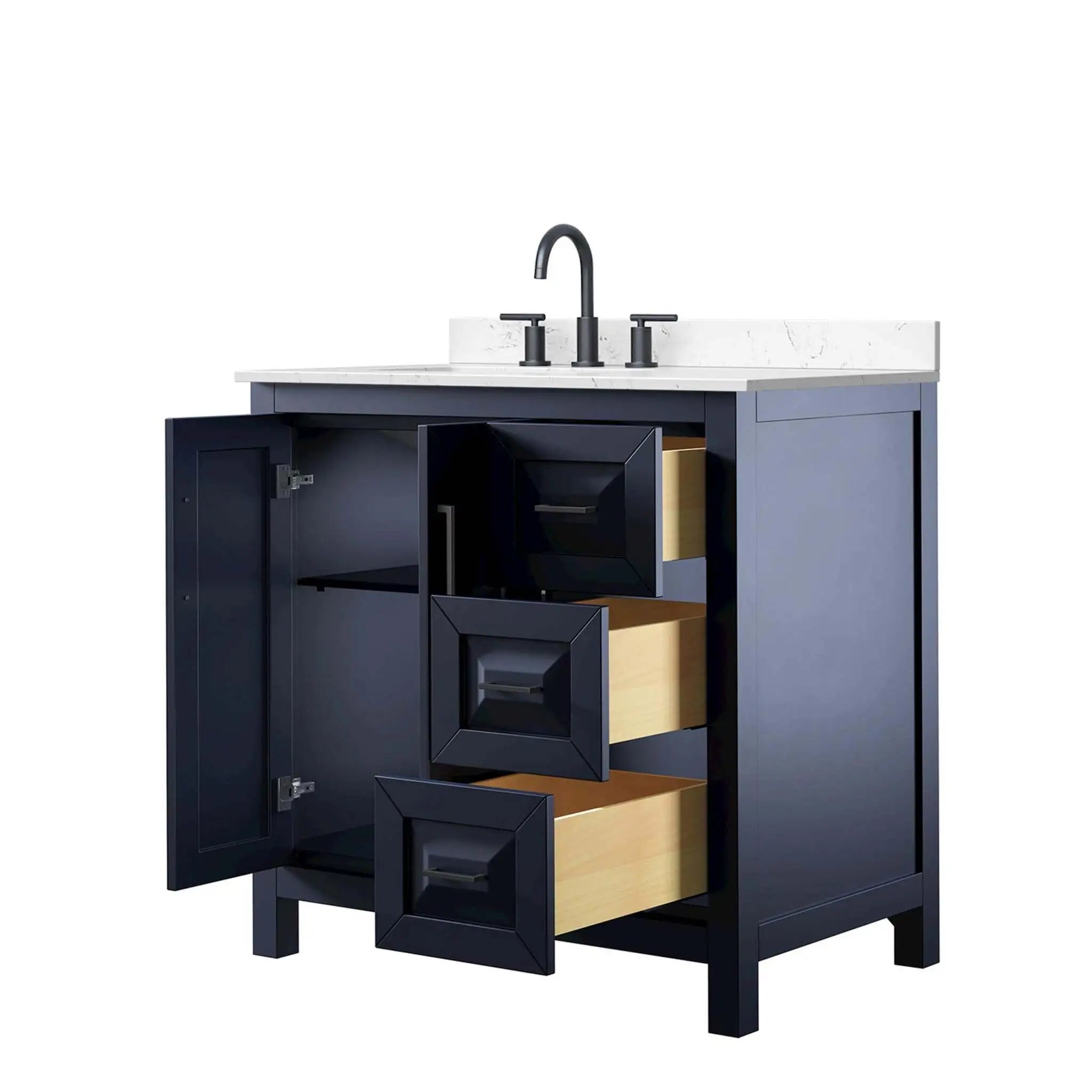 36" Daria Single Bathroom Vanity in Dark Blue with Matte Black Trim by Wyndham