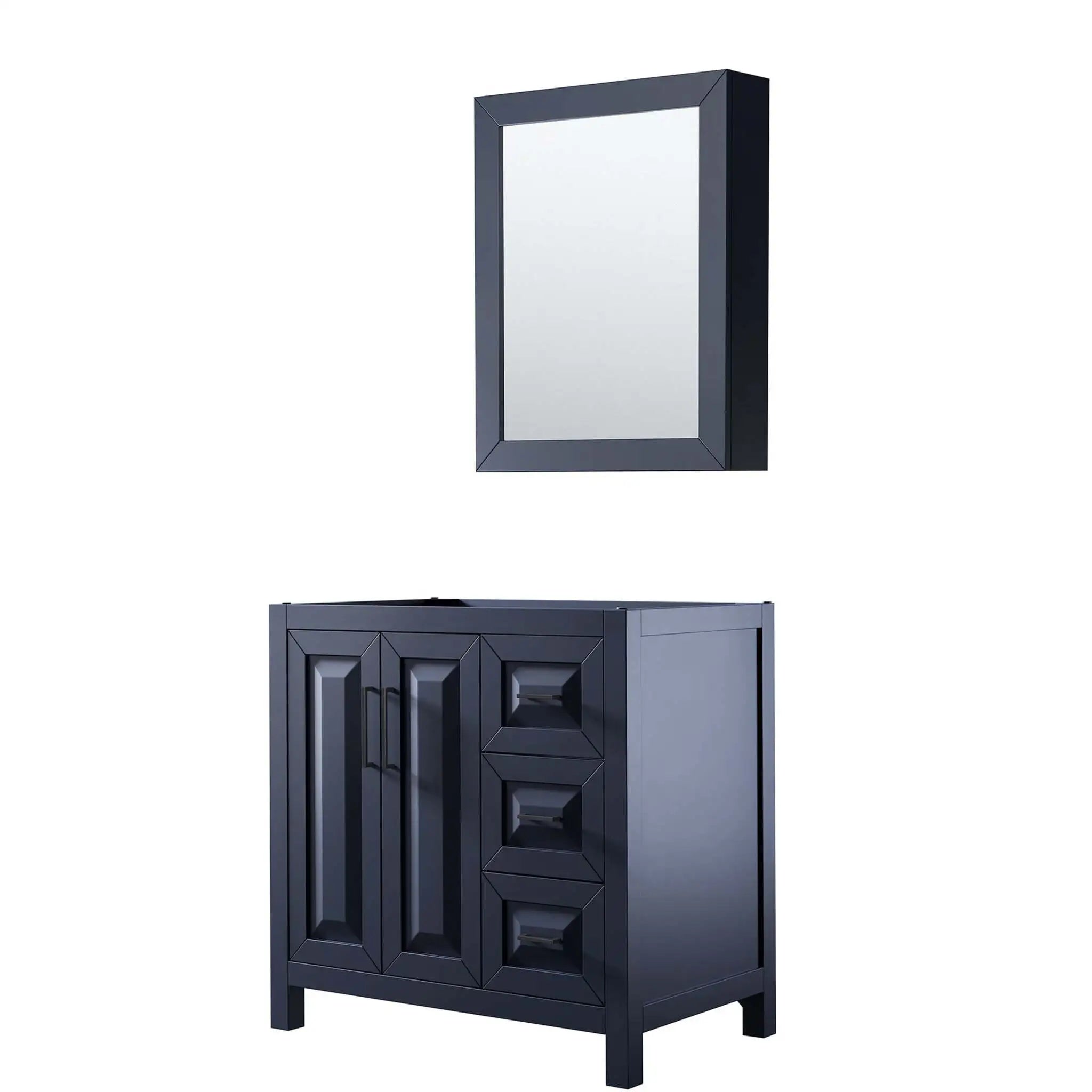 36" Daria Single Bathroom Vanity in Dark Blue with Matte Black Trim & Medicine Cabinet by Wyndham