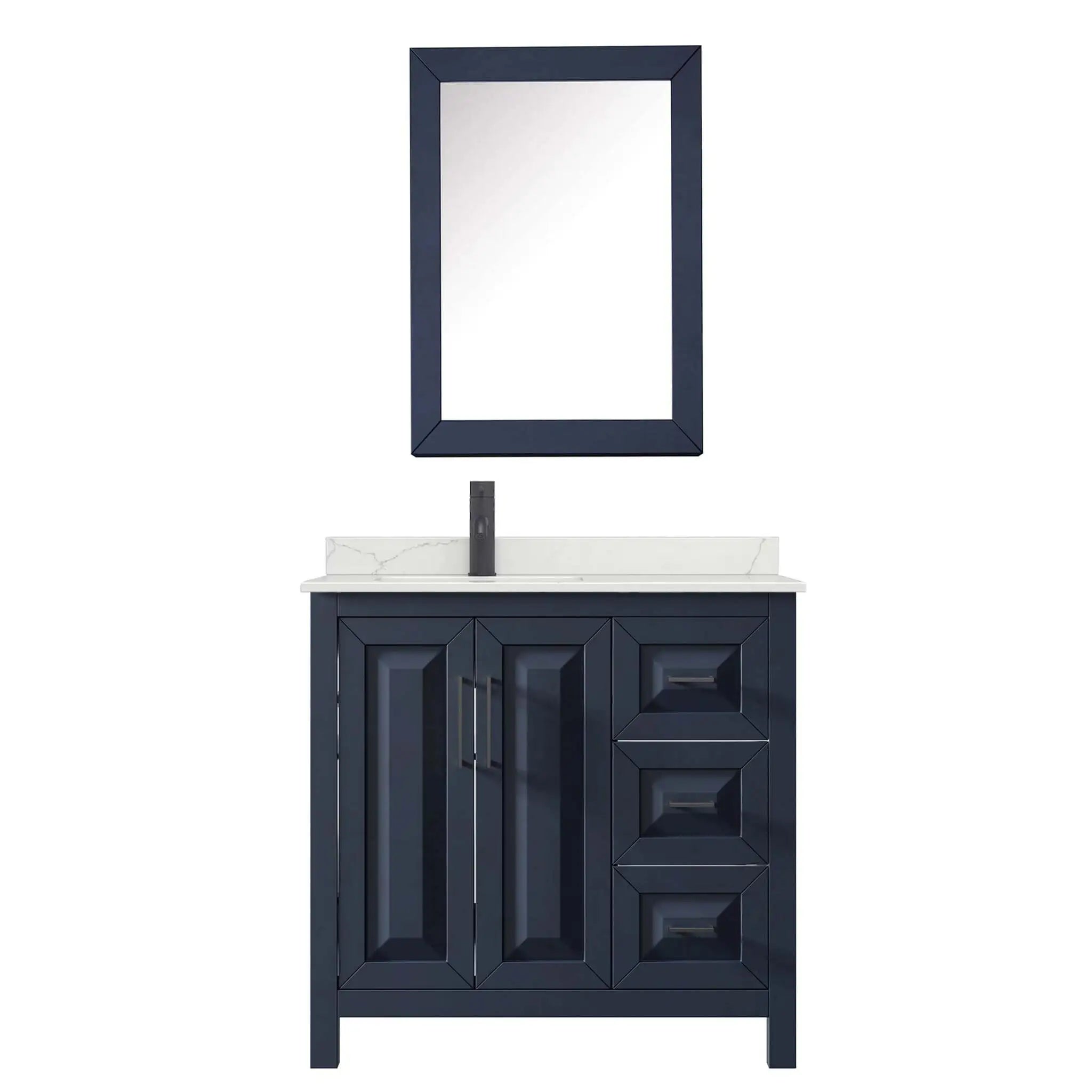 36" Daria Single Bathroom Vanity in Dark Blue with Matte Black Trim & Medicine Cabinet by Wyndham