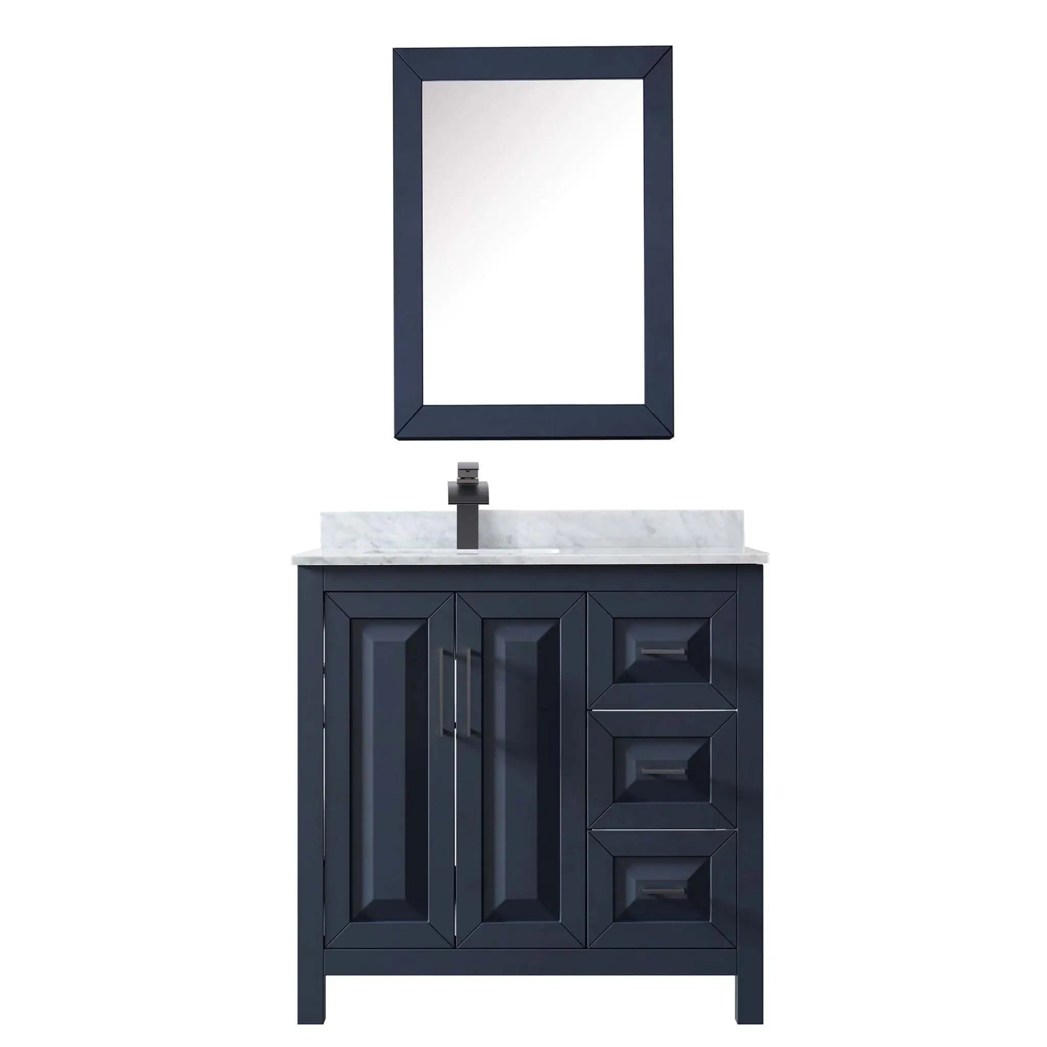 36" Daria Single Bathroom Vanity in Dark Blue with Matte Black Trim & Medicine Cabinet by Wyndham
