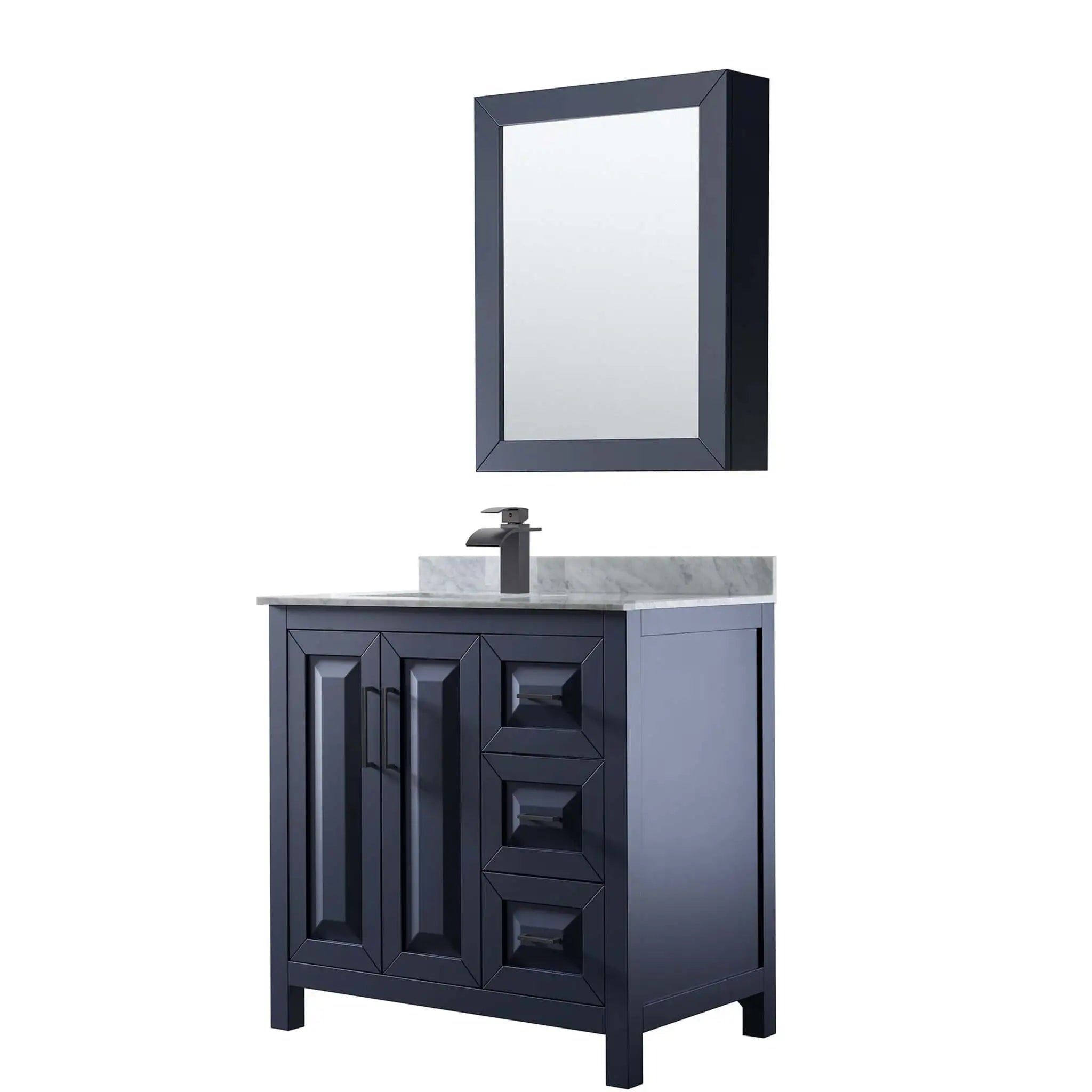 36" Daria Single Bathroom Vanity in Dark Blue with Matte Black Trim & Medicine Cabinet by Wyndham