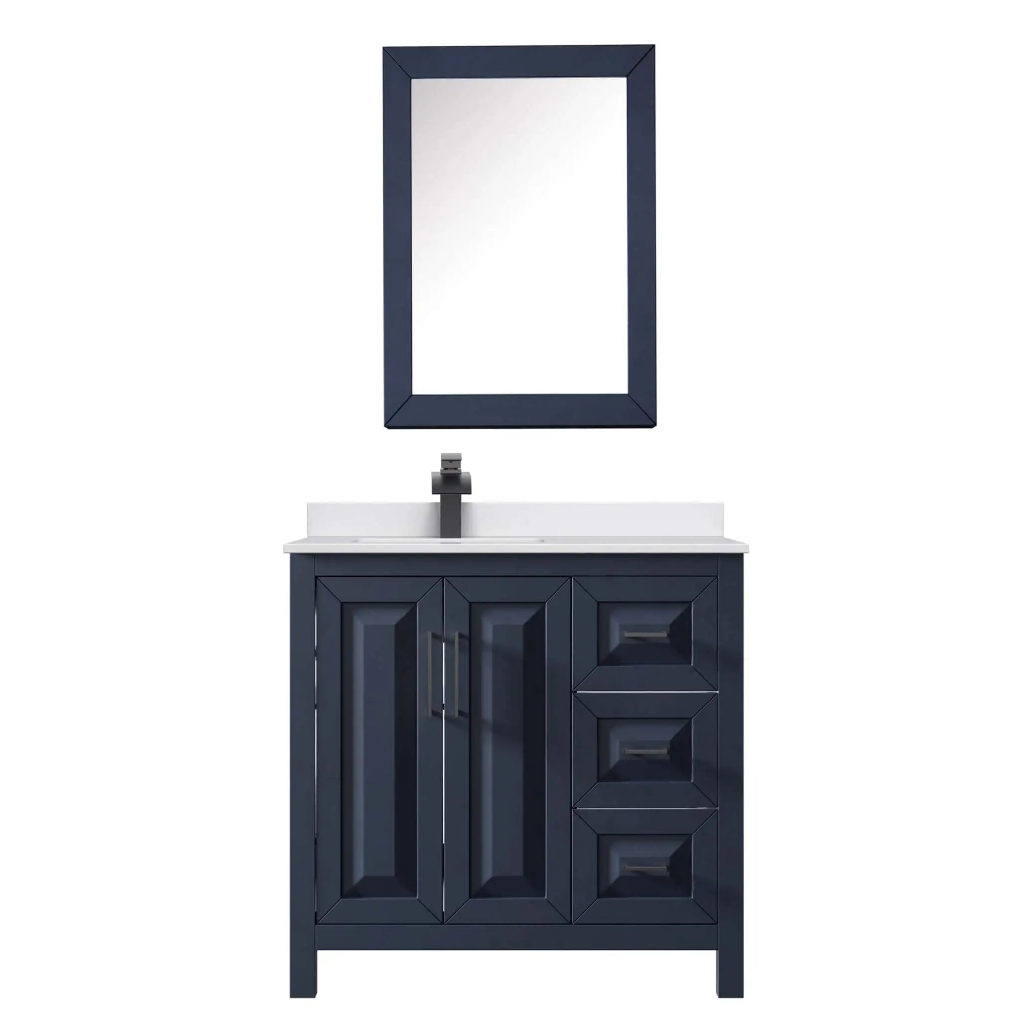 36" Daria Single Bathroom Vanity in Dark Blue with Matte Black Trim & Medicine Cabinet by Wyndham
