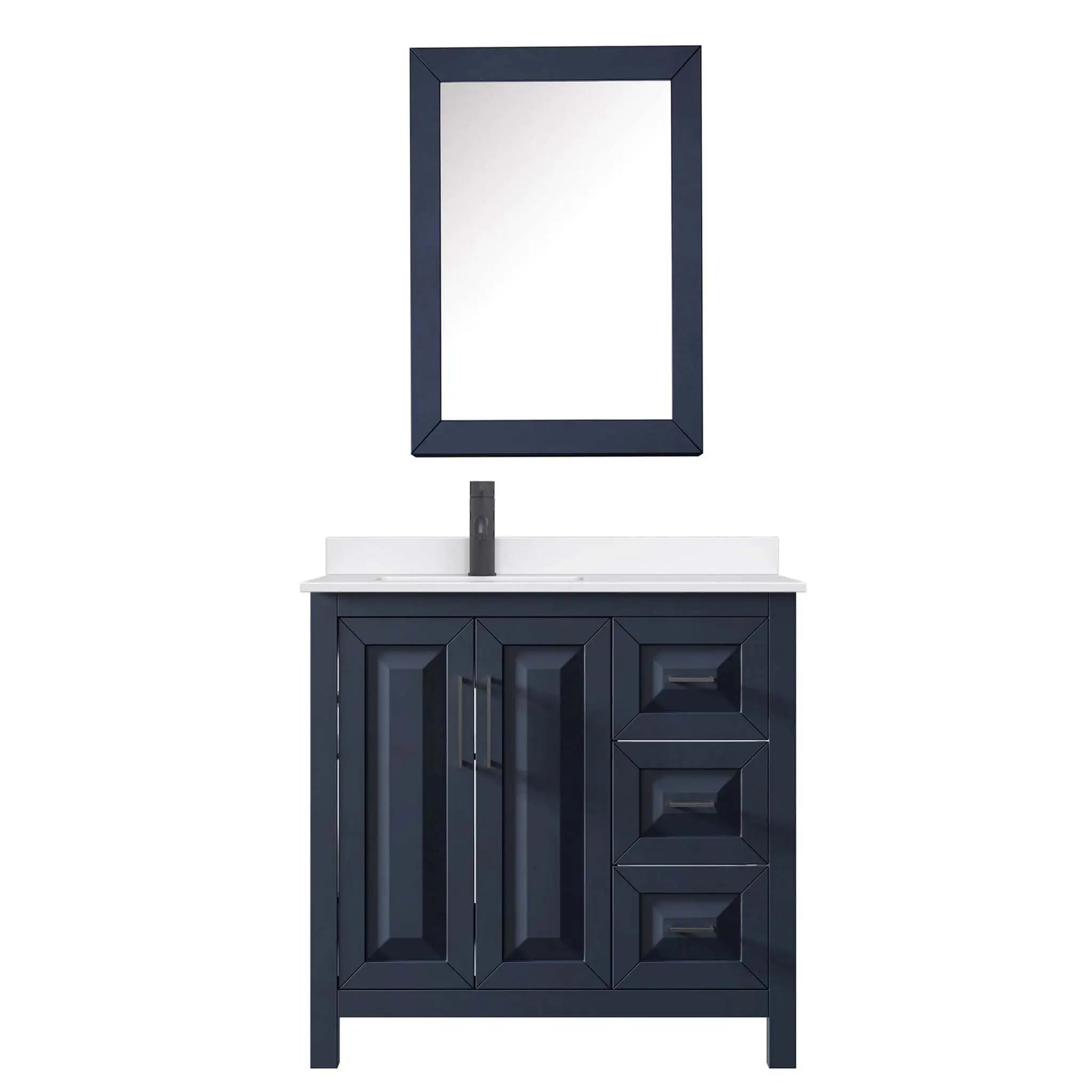 36" Daria Single Bathroom Vanity in Dark Blue with Matte Black Trim & Medicine Cabinet by Wyndham