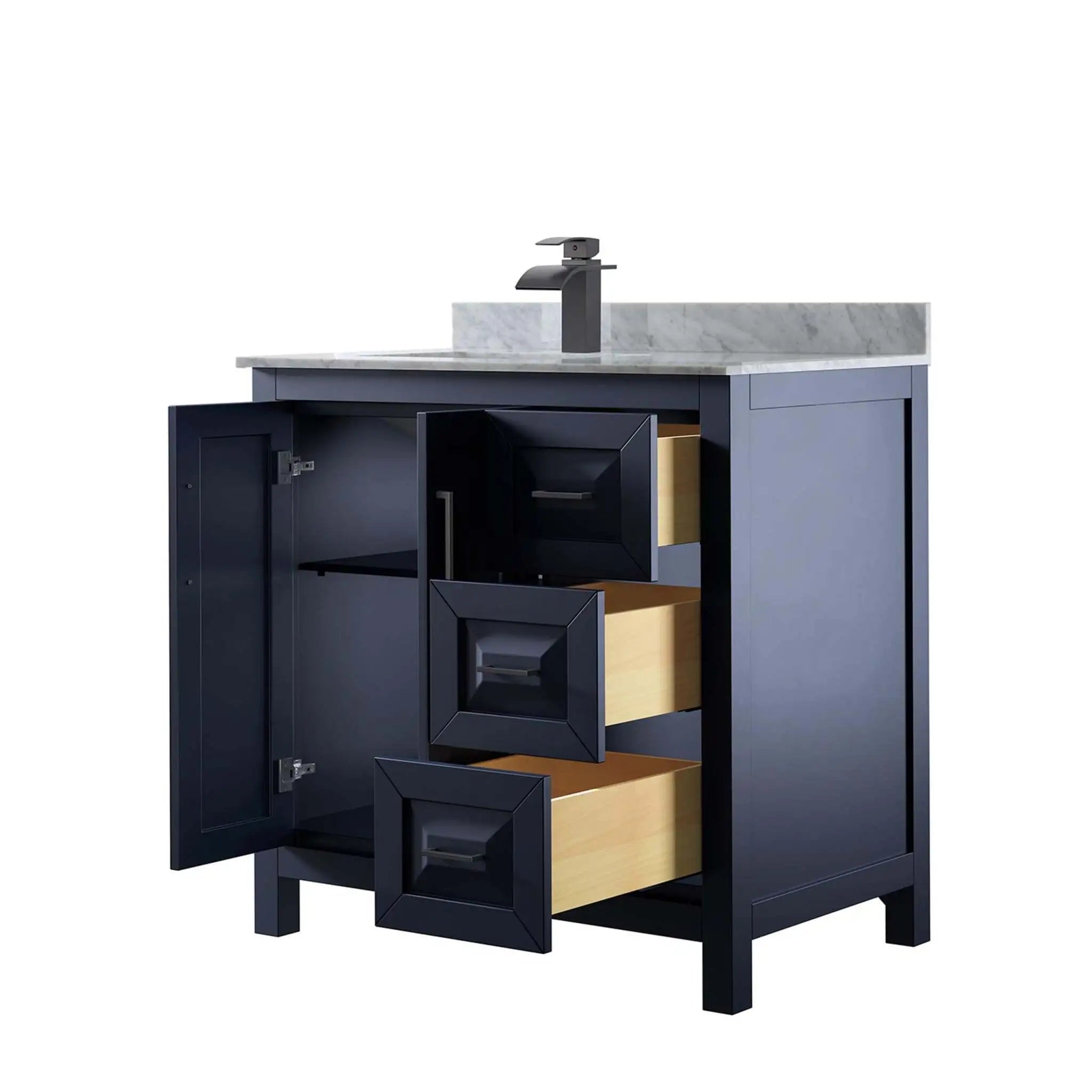 36" Daria Single Bathroom Vanity in Dark Blue with Matte Black Trim by Wyndham