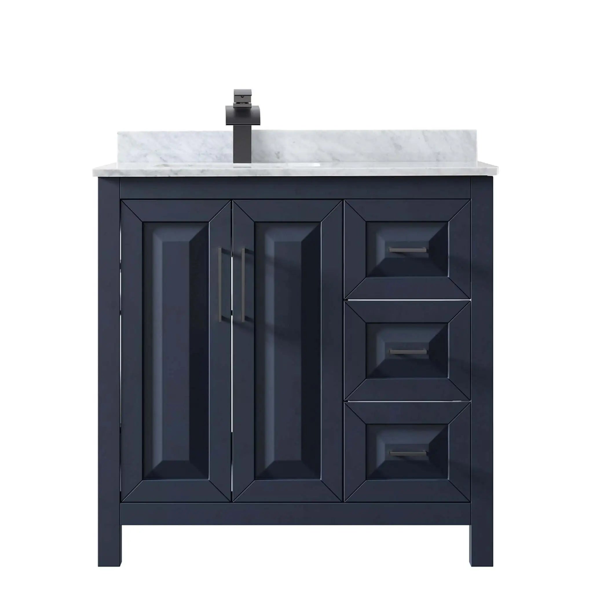36" Daria Single Bathroom Vanity in Dark Blue with Matte Black Trim by Wyndham