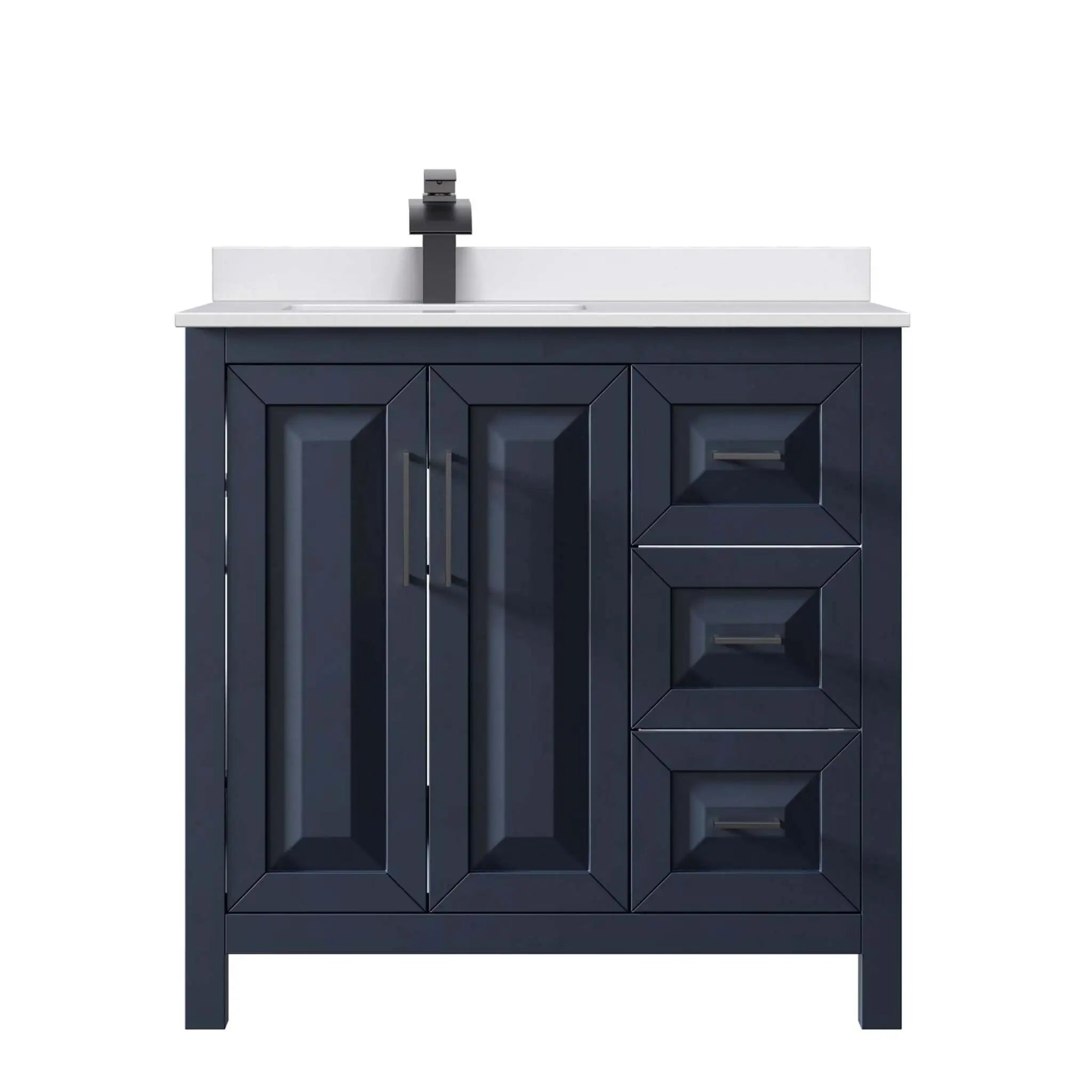 36" Daria Single Bathroom Vanity in Dark Blue with Matte Black Trim by Wyndham