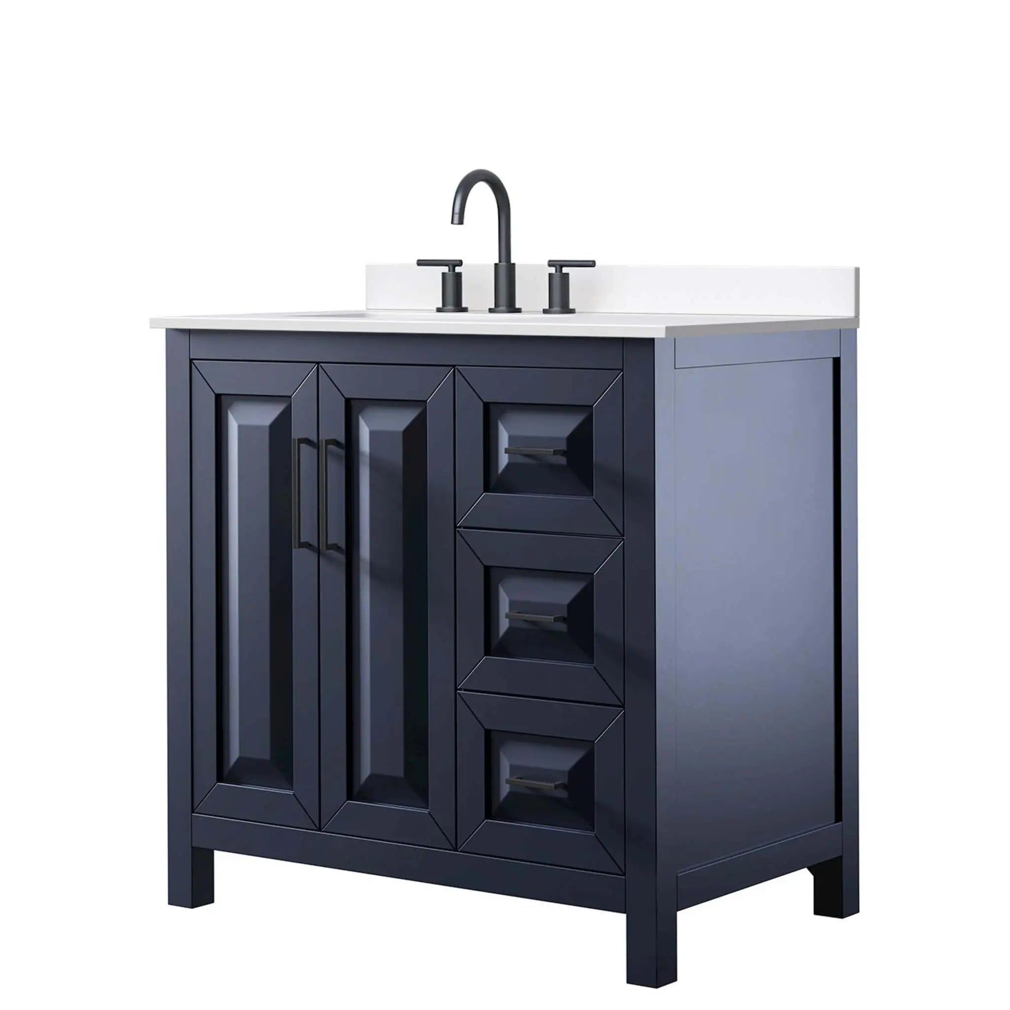 36" Daria Single Bathroom Vanity in Dark Blue with Matte Black Trim by Wyndham