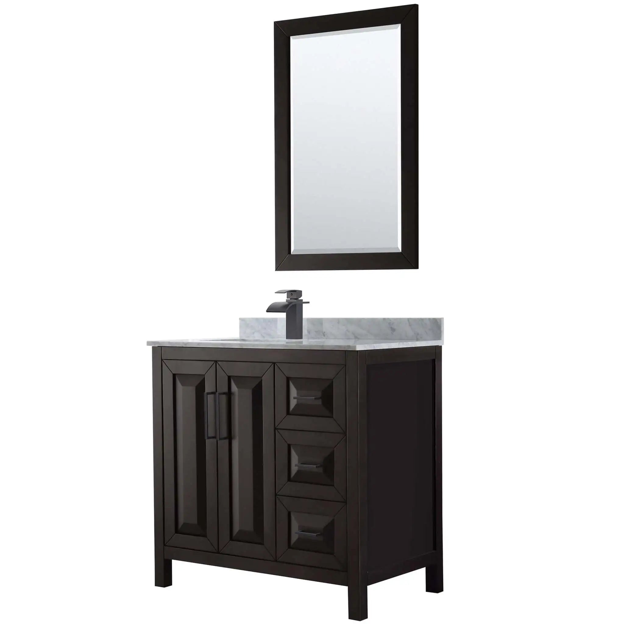 36" Daria Single Bathroom Vanity in Dark Espresso with Matte Black Trim & 24" Mirror by Wyndham